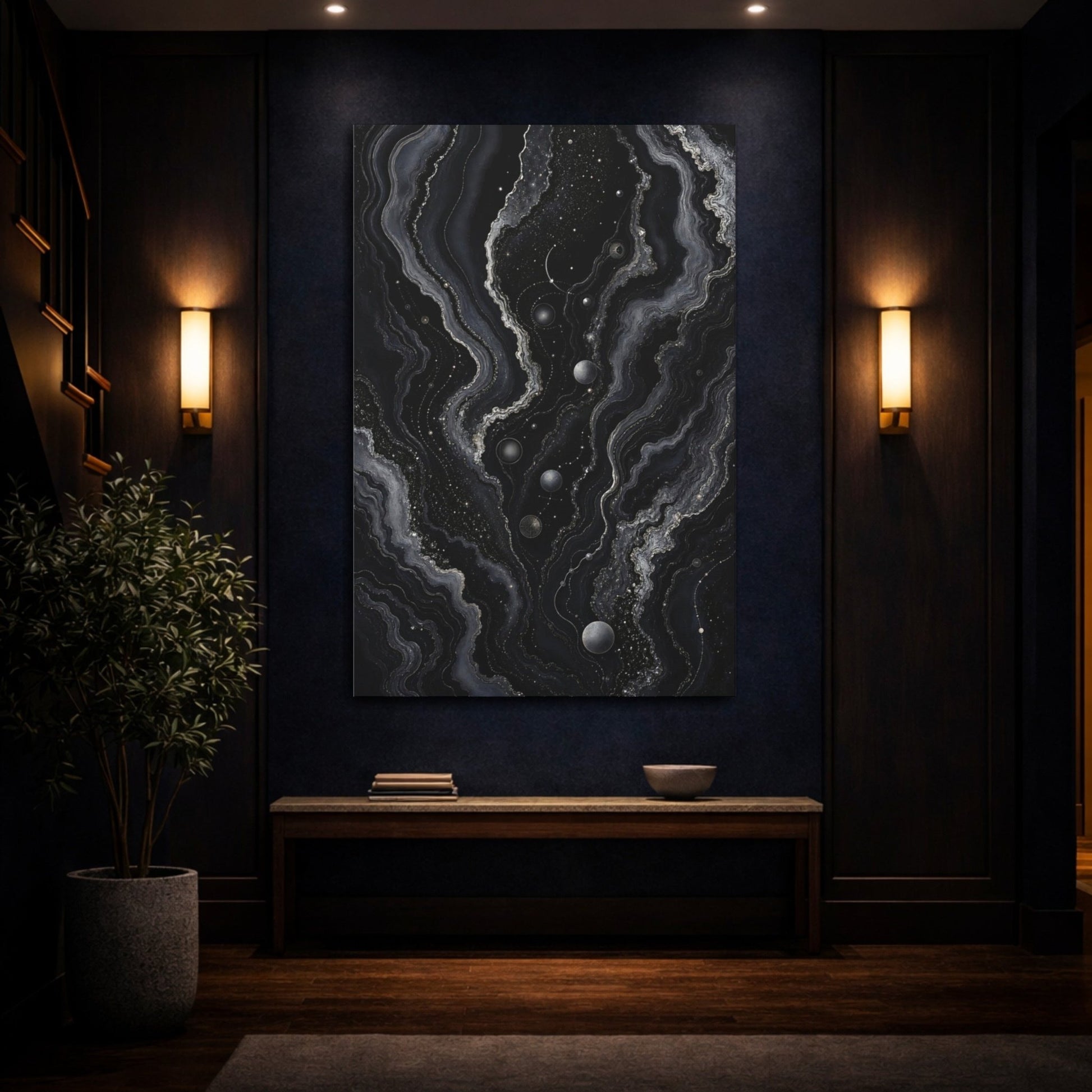 Abstract Geode Black And Gold Canvas Wall Art Print – Living Room, Above Console Table - YesArtYes