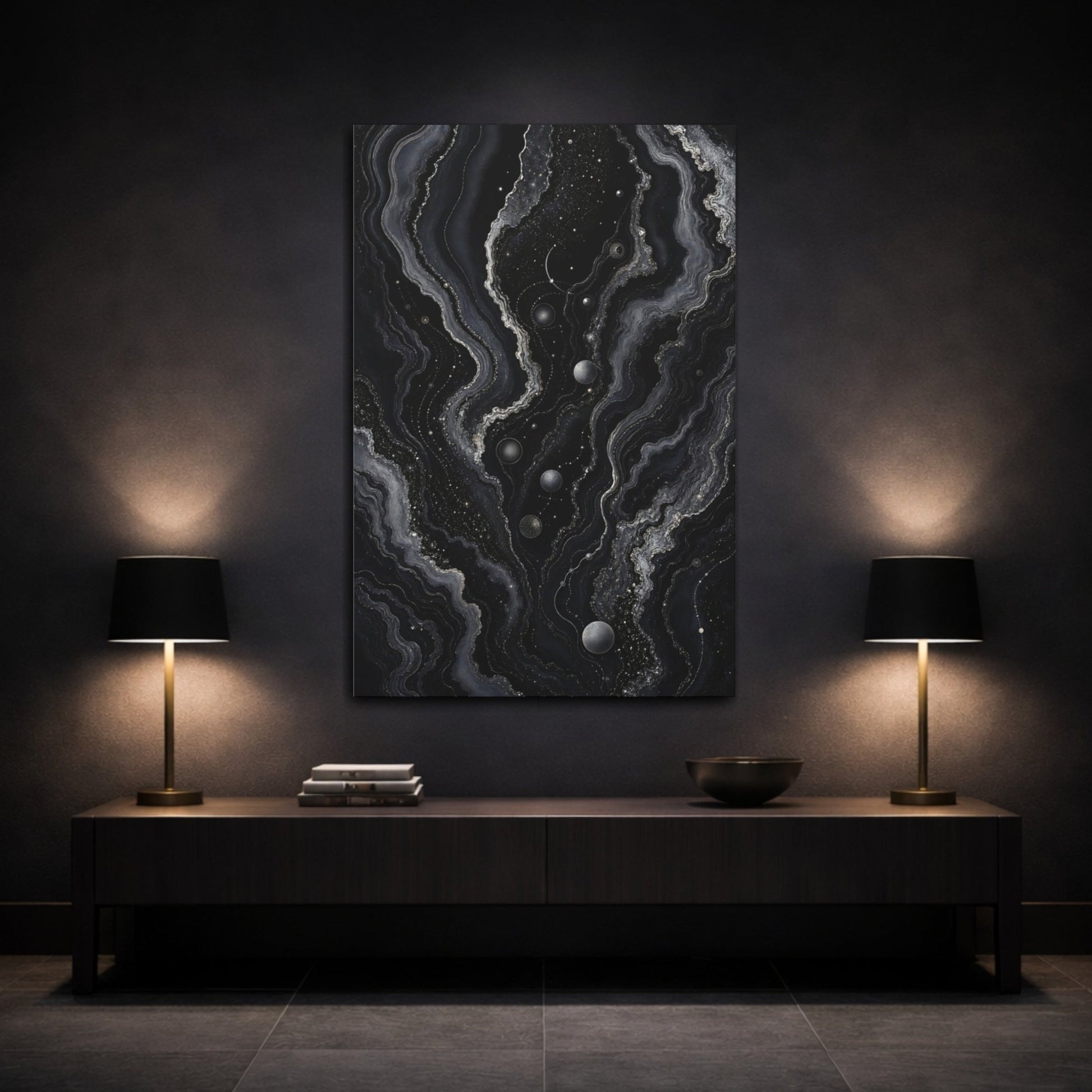 Abstract Geode Black And Gold Canvas Wall Art Print – Living Room, Above Console Table - YesArtYes