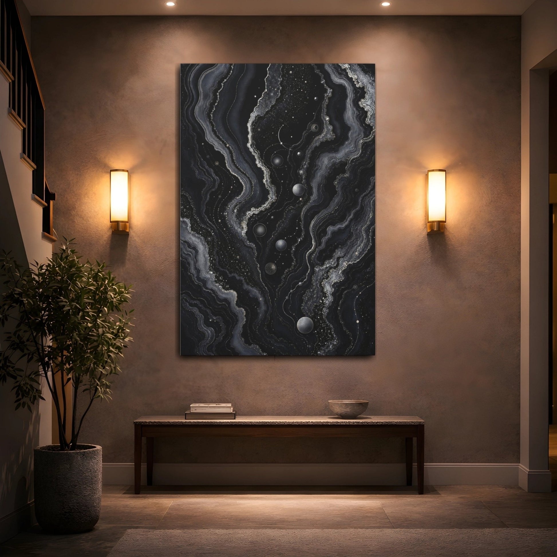 Abstract Geode Black And Gold Canvas Wall Art Print – Living Room, Above Console Table - YesArtYes