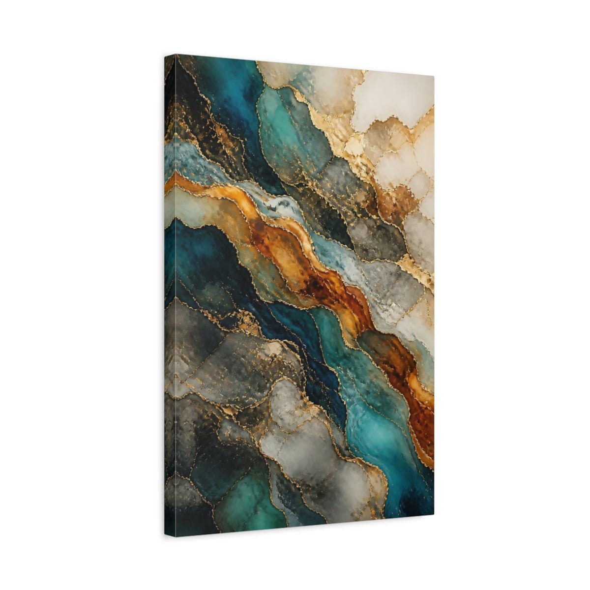 Abstract Geode Pattern Teal And Gold Canvas Print – Modern Decor for Living Room, Large Wall - YesArtYes