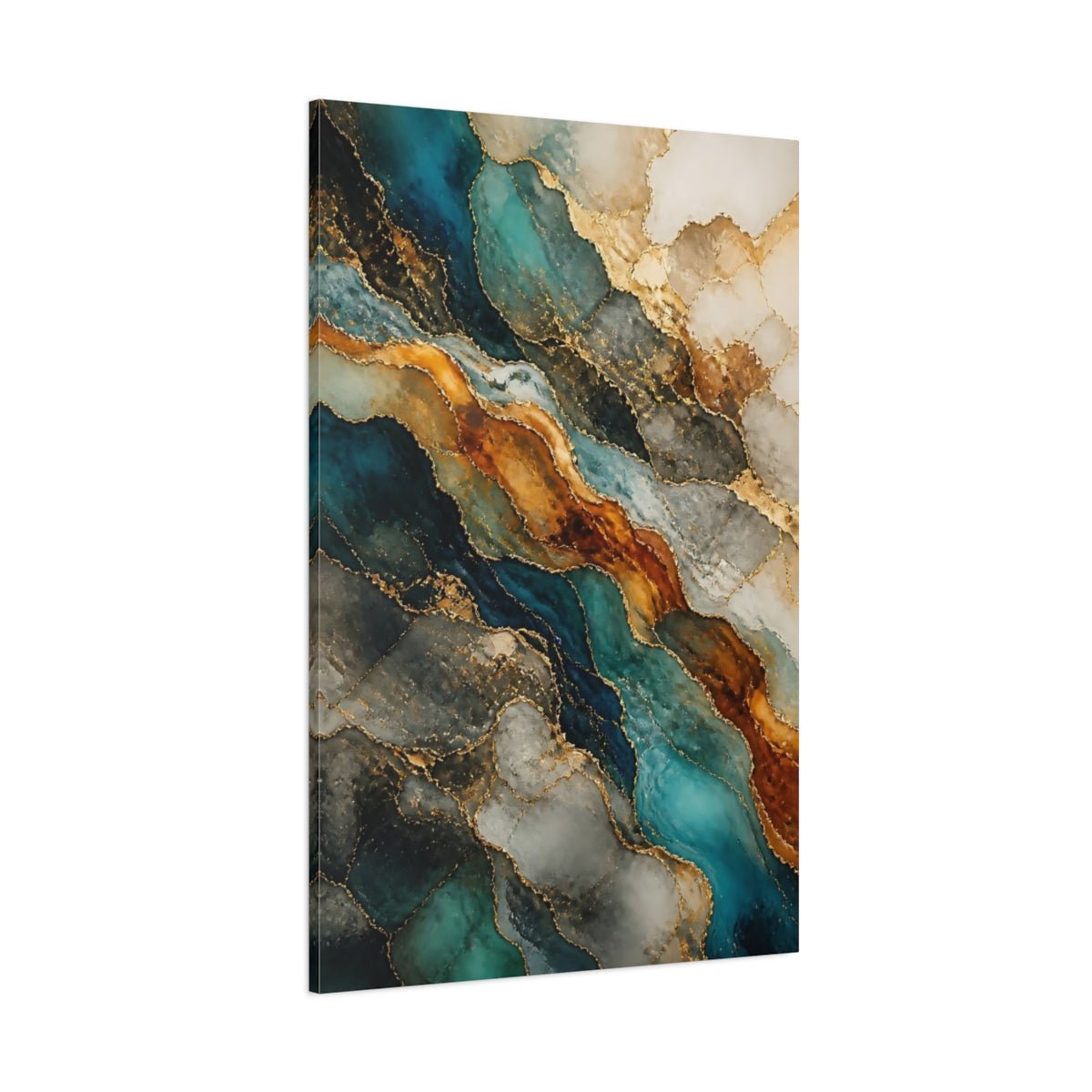 Abstract Geode Pattern Teal And Gold Canvas Print – Modern Decor for Living Room, Large Wall - YesArtYes