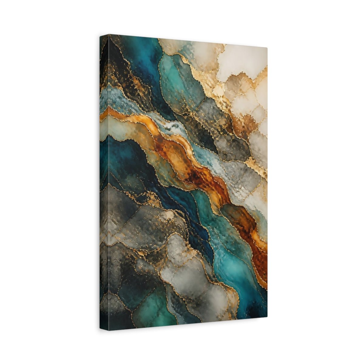 Abstract Geode Pattern Teal And Gold Canvas Print – Modern Decor for Living Room, Large Wall - YesArtYes