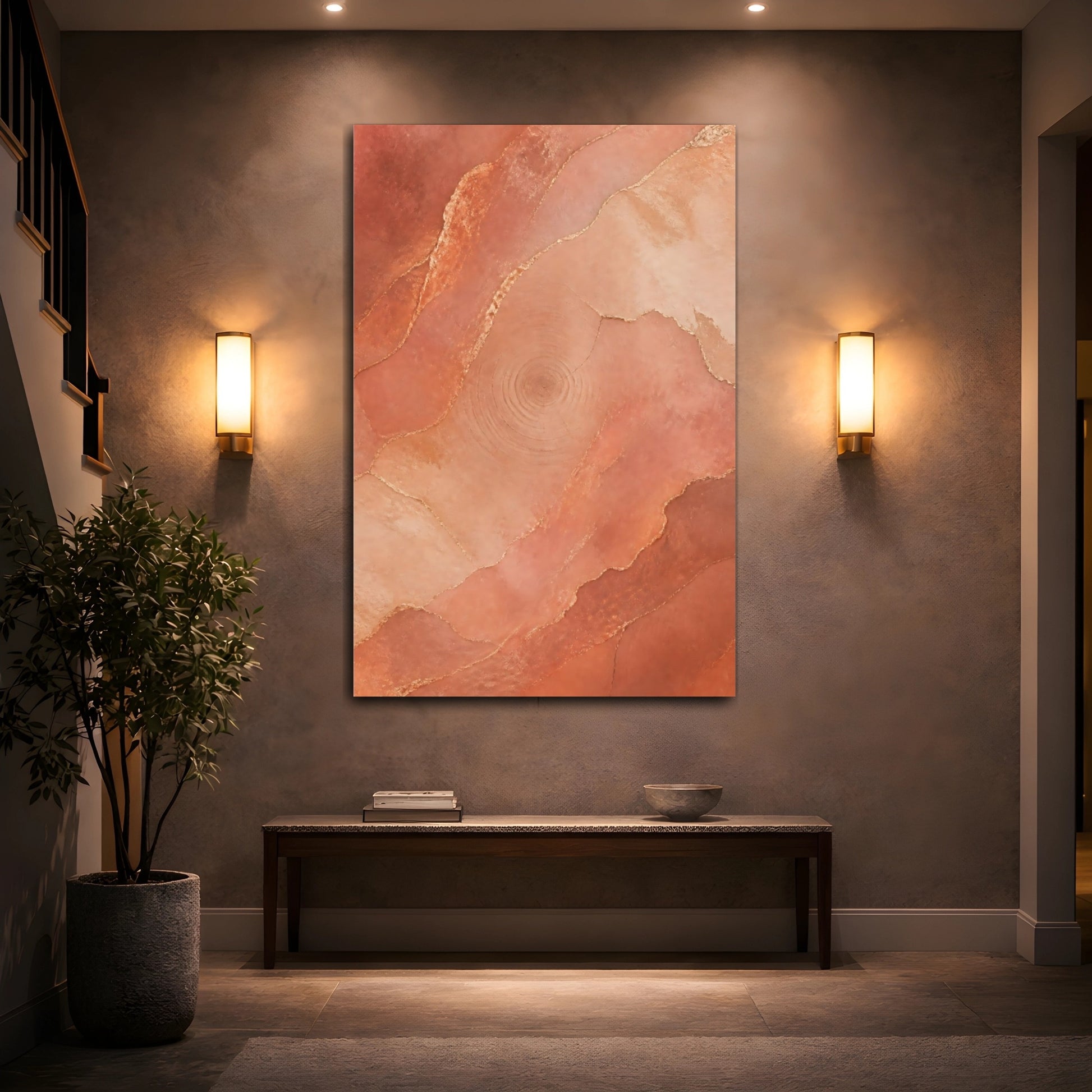 Mockup 2. Abstract Geode Pattern Terracotta Gold shown as stretched canvas wall art