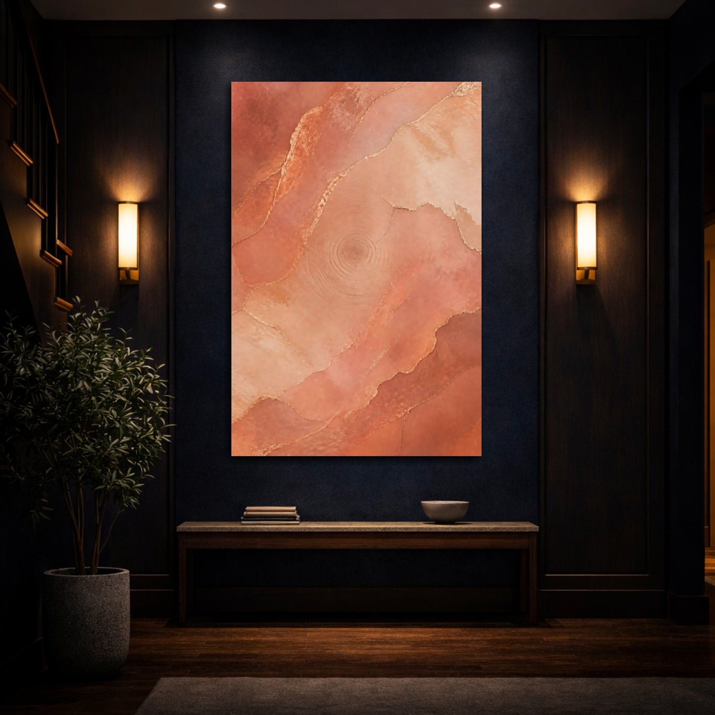 Mockup 4. Abstract Geode Pattern Terracotta Gold shown as stretched canvas wall art