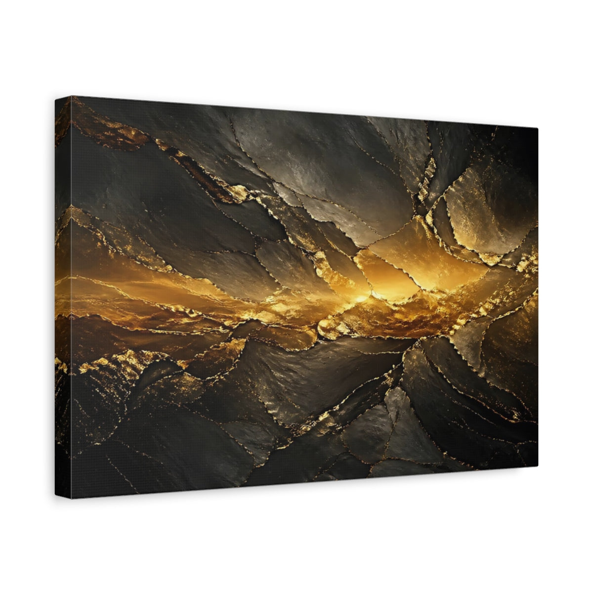 Side Mockup 4. Abstract Geode Texture Gold And Black shown as stretched canvas wall art