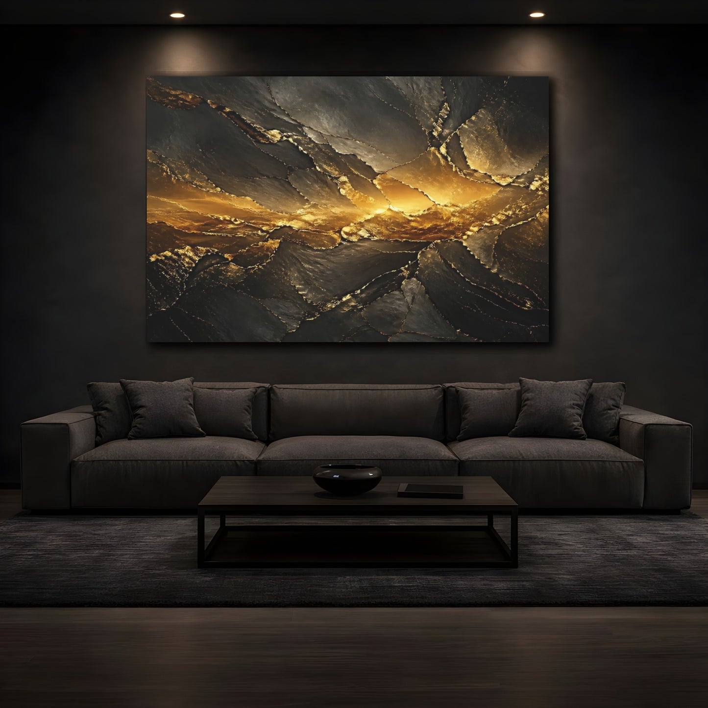 Mockup 4. Abstract Geode Texture Gold And Black shown as stretched canvas wall art