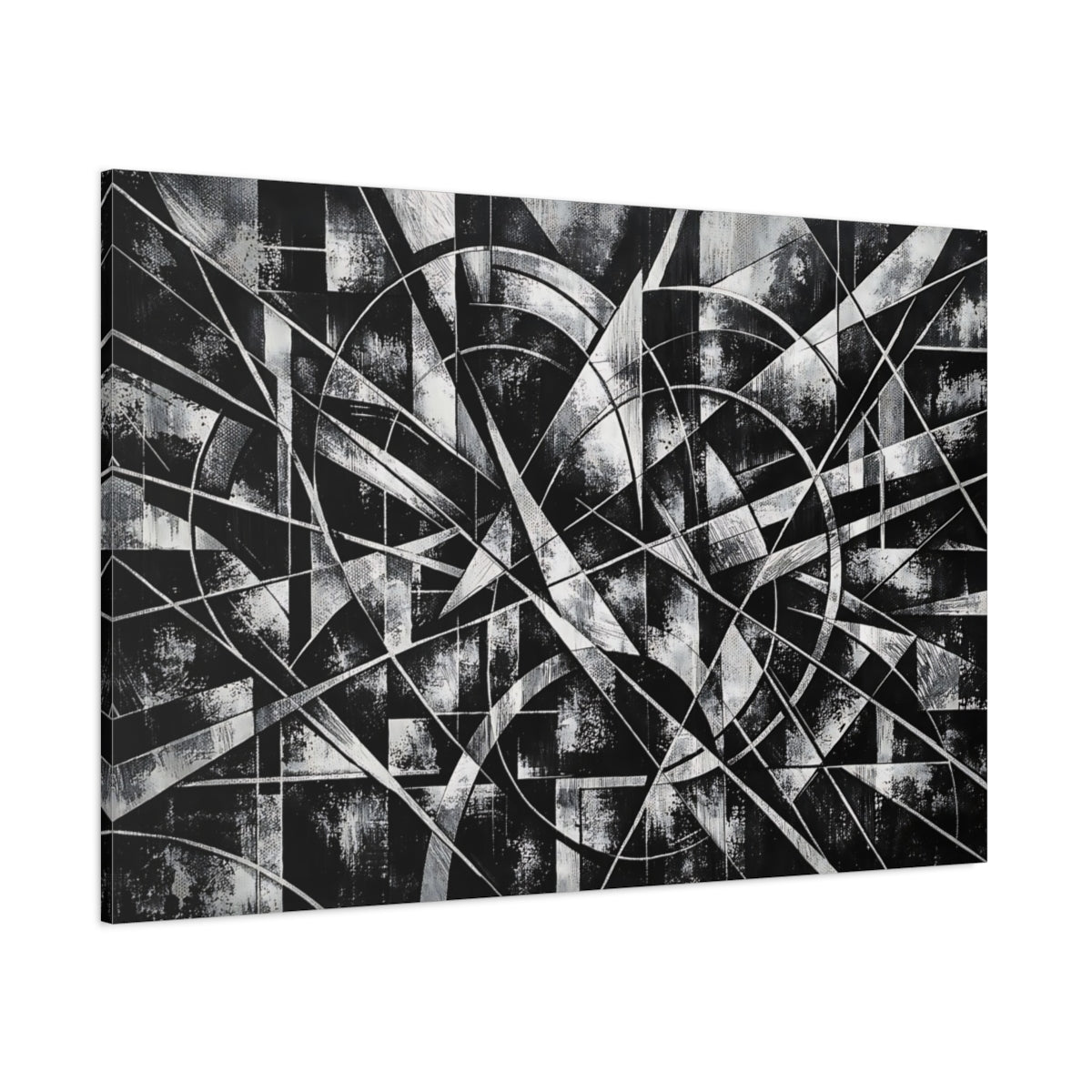 Main Mockup. Abstract Geometric Abstract Black And White shown as stretched canvas wall art