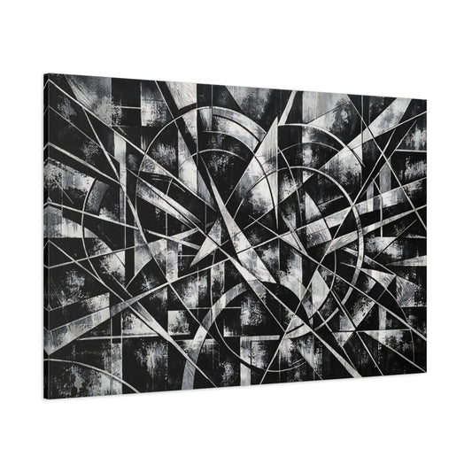Main Mockup. Abstract Geometric Abstract Black And White shown as stretched canvas wall art