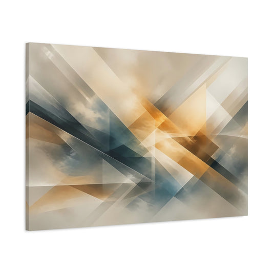 Main Mockup. Abstract Geometric Abstract Brown And Blue shown as stretched canvas wall art