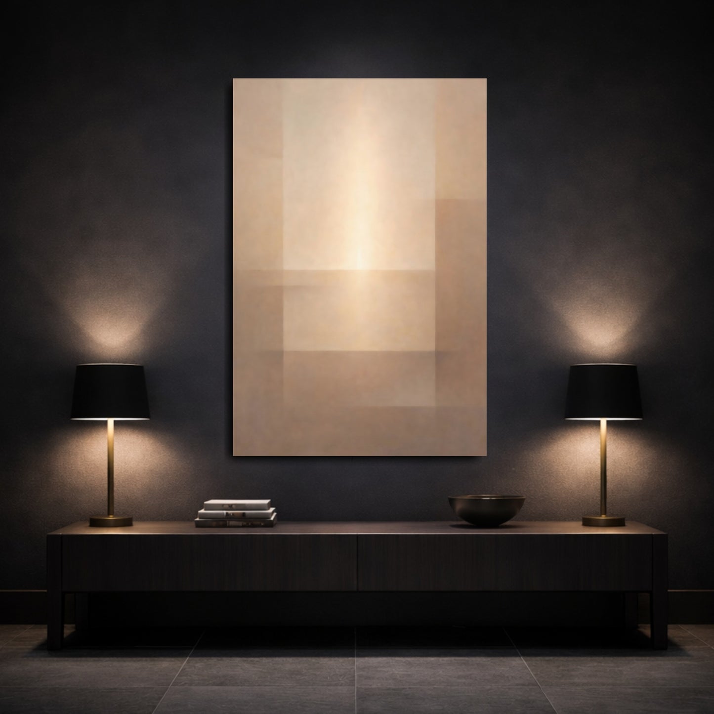 Mockup 2. Abstract Geometric Abstract Brown Beige Abstract shown as stretched canvas wall art