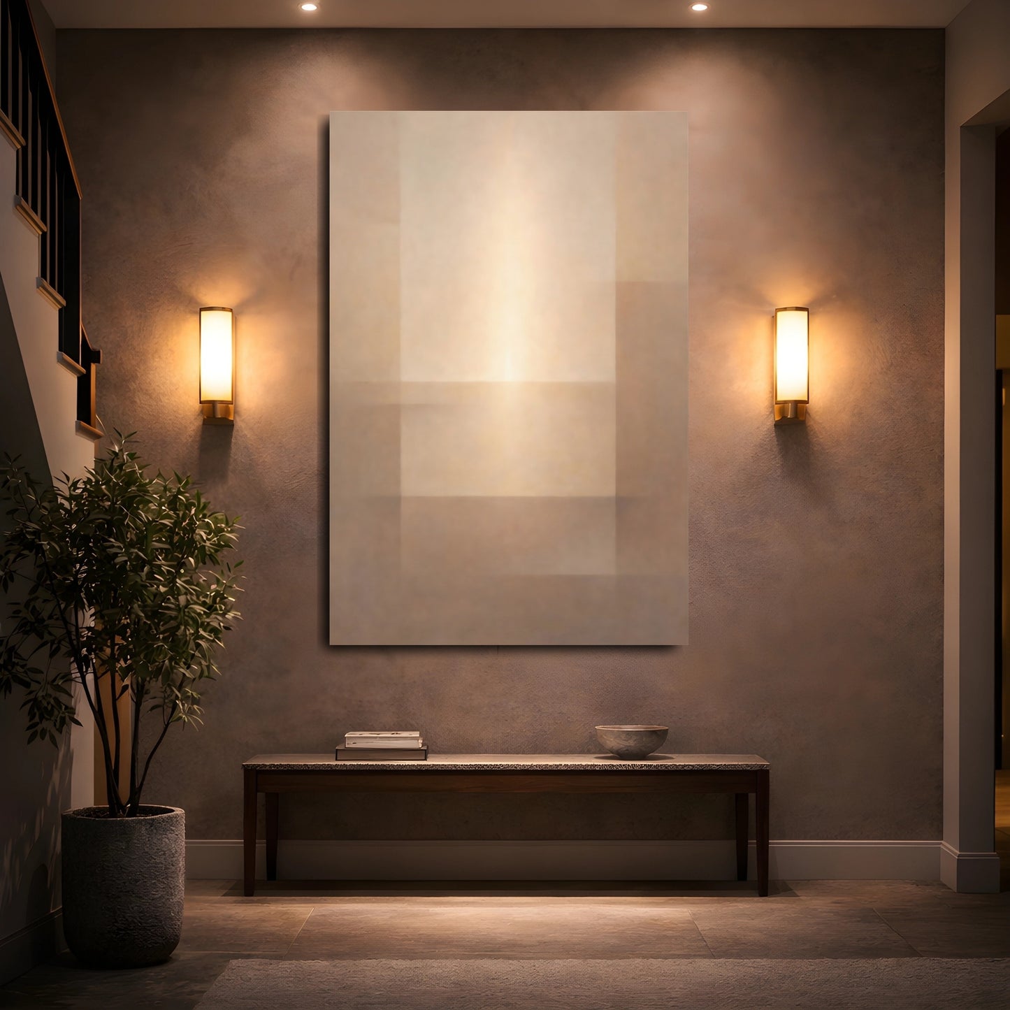 Mockup 4. Abstract Geometric Abstract Brown Beige Abstract shown as stretched canvas wall art