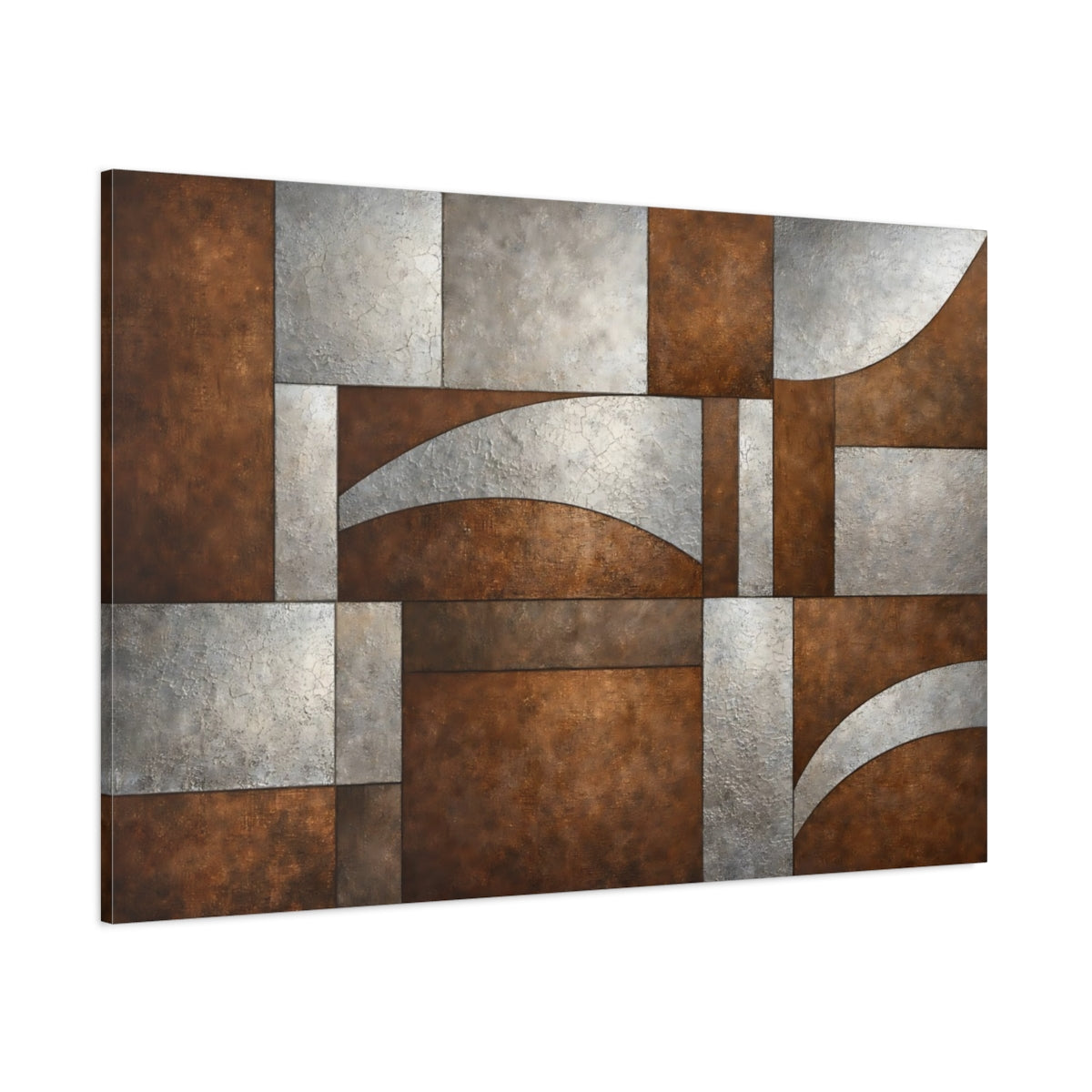 Main Mockup. Abstract Geometric Abstract Brown Silver Abstract shown as stretched canvas wall art