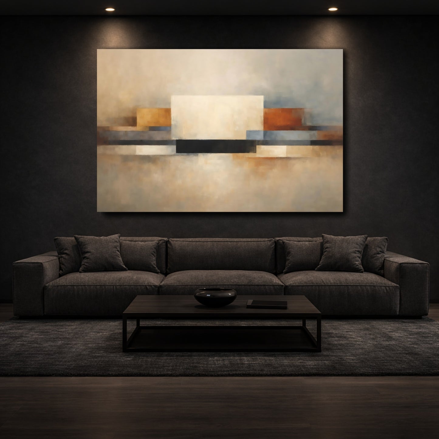 Mockup 2. Abstract Geometric Abstraction Abstract Geometric Neutral shown as stretched canvas wall art