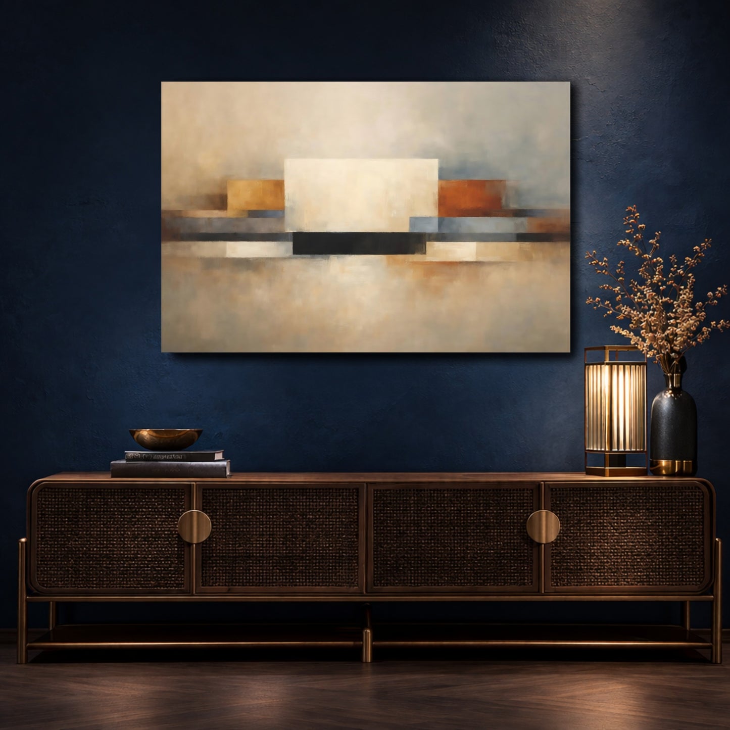 Mockup 4. Abstract Geometric Abstraction Abstract Geometric Neutral shown as stretched canvas wall art