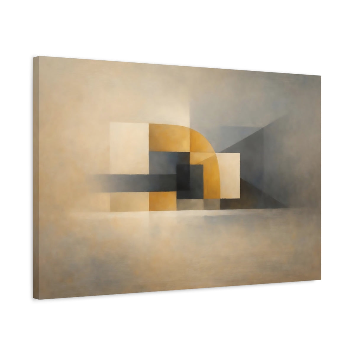 Side Mockup 2. Abstract Geometric Abstraction Beige Gray Geometric shown as stretched canvas wall art