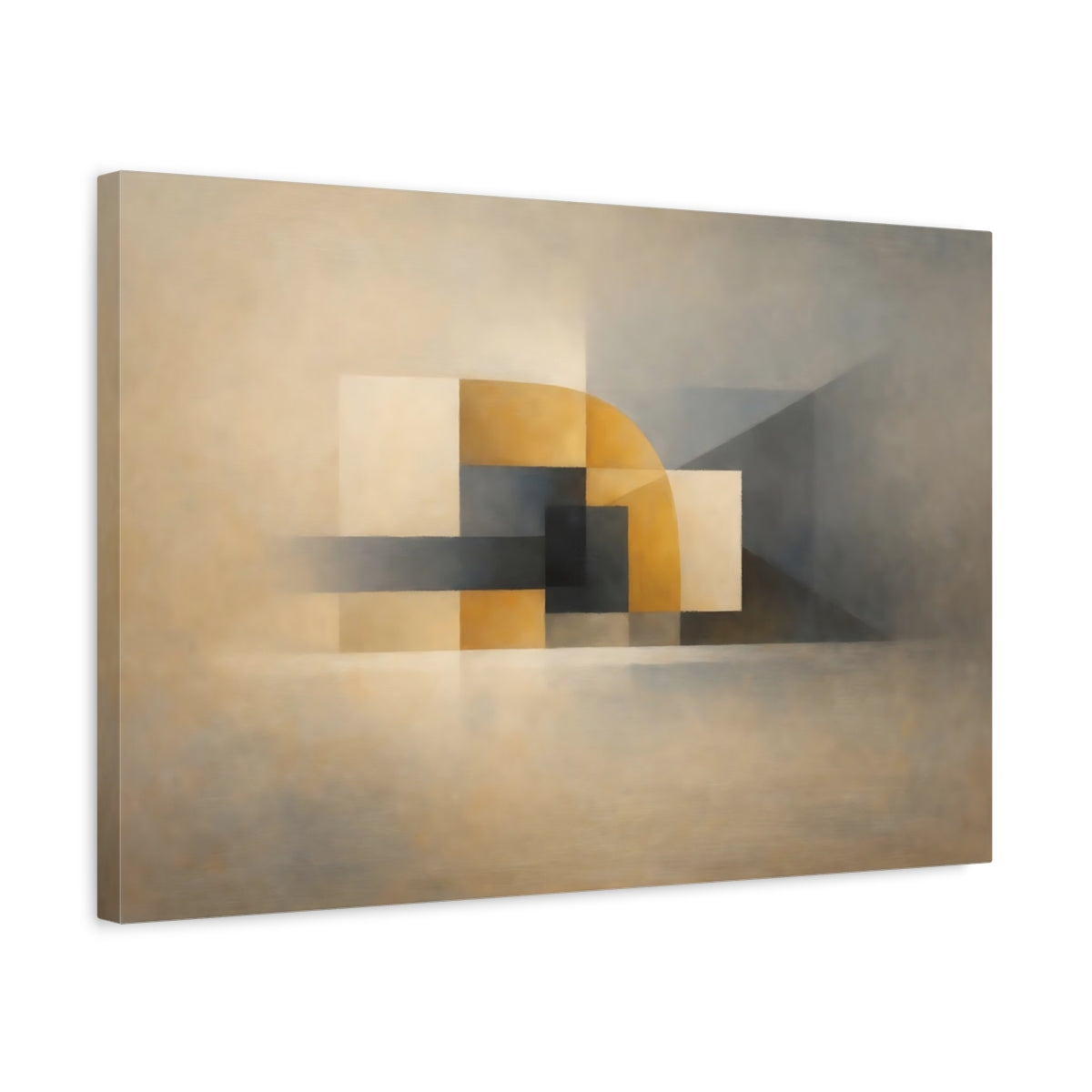 Side Mockup 3. Abstract Geometric Abstraction Beige Gray Geometric shown as stretched canvas wall art