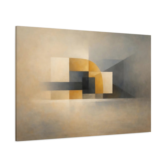 Main Mockup. Abstract Geometric Abstraction Beige Gray Geometric shown as stretched canvas wall art