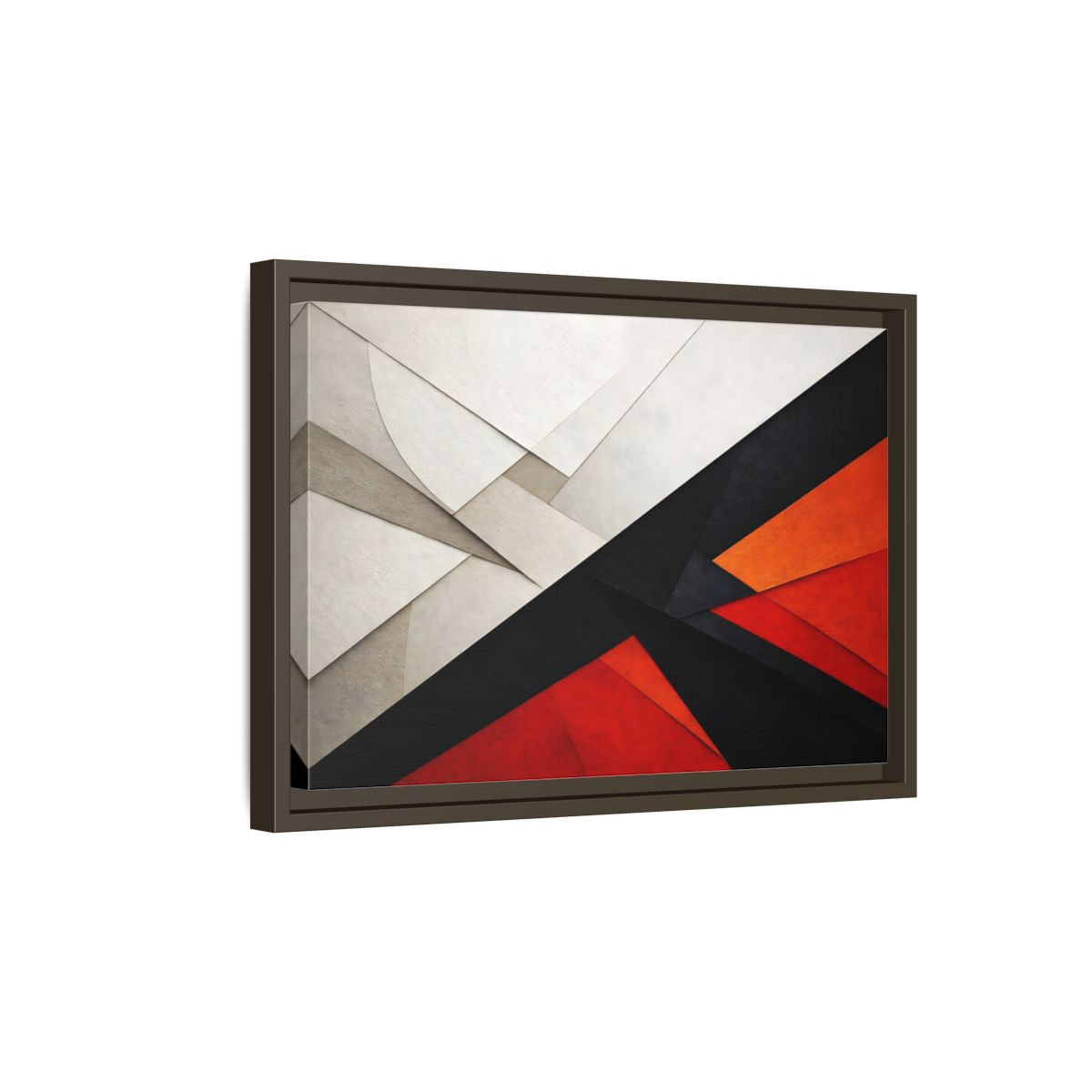 Side Mockup 5. Abstract Geometric Abstraction Black White Red Orange shown as stretched canvas wall art