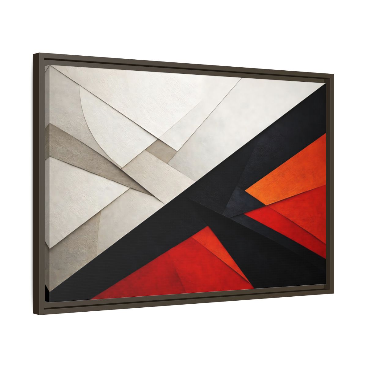 Side Mockup 11. Abstract Geometric Abstraction Black White Red Orange shown as stretched canvas wall art