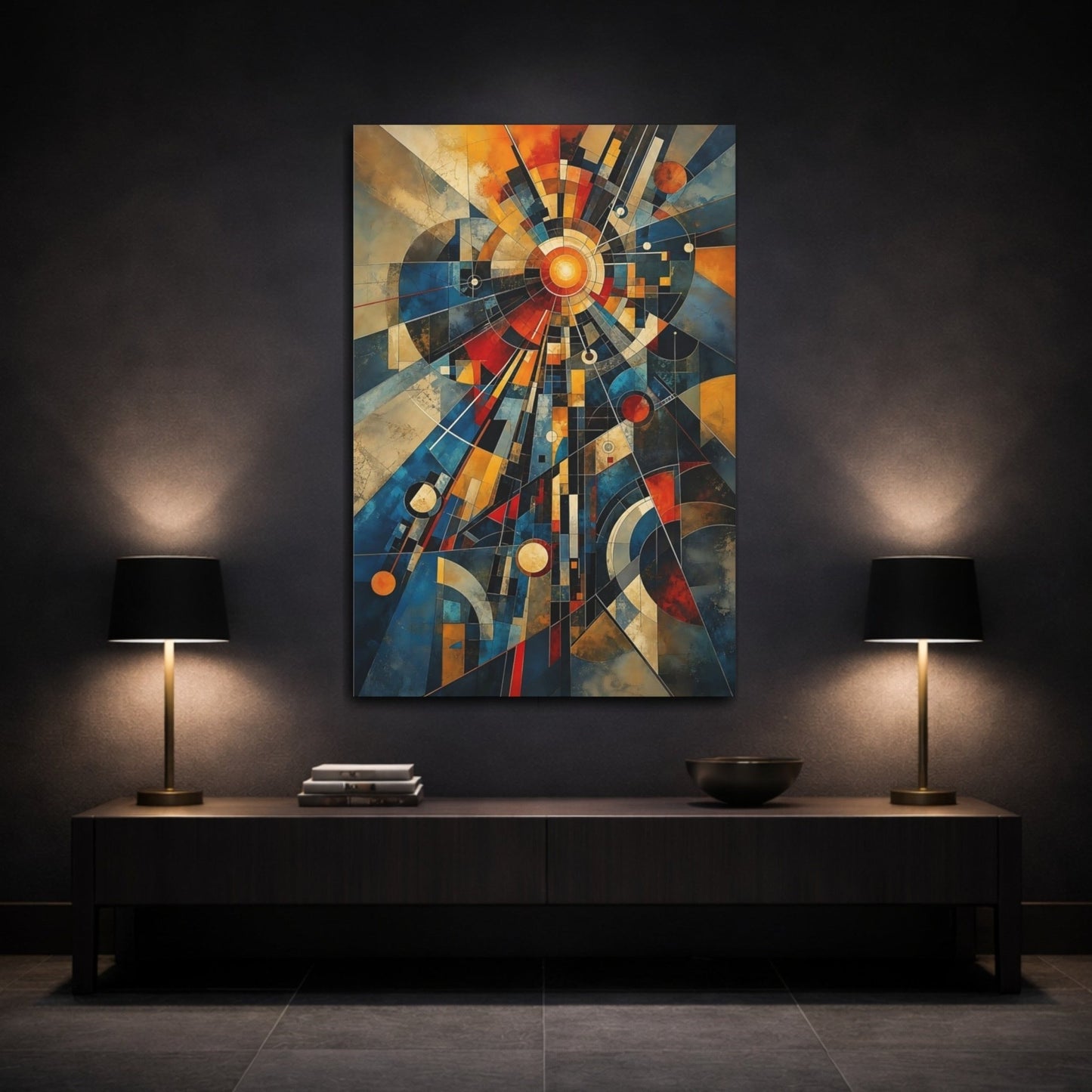 Abstract Geometric Abstraction Blue And Orange Canvas Print – Living Room, Large Wall - YesArtYes