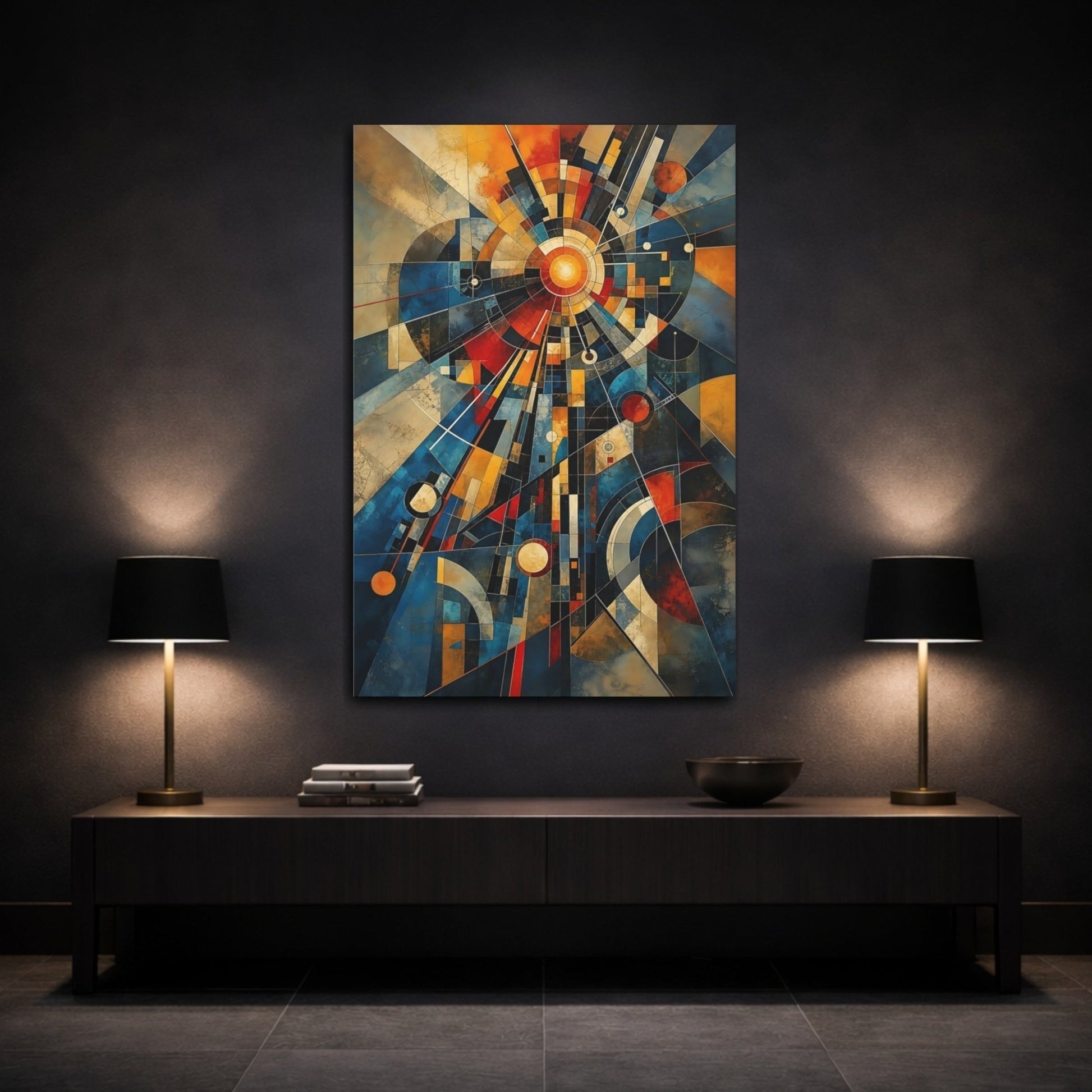 Abstract Geometric Abstraction Blue And Orange Canvas Print – Living Room, Large Wall - YesArtYes