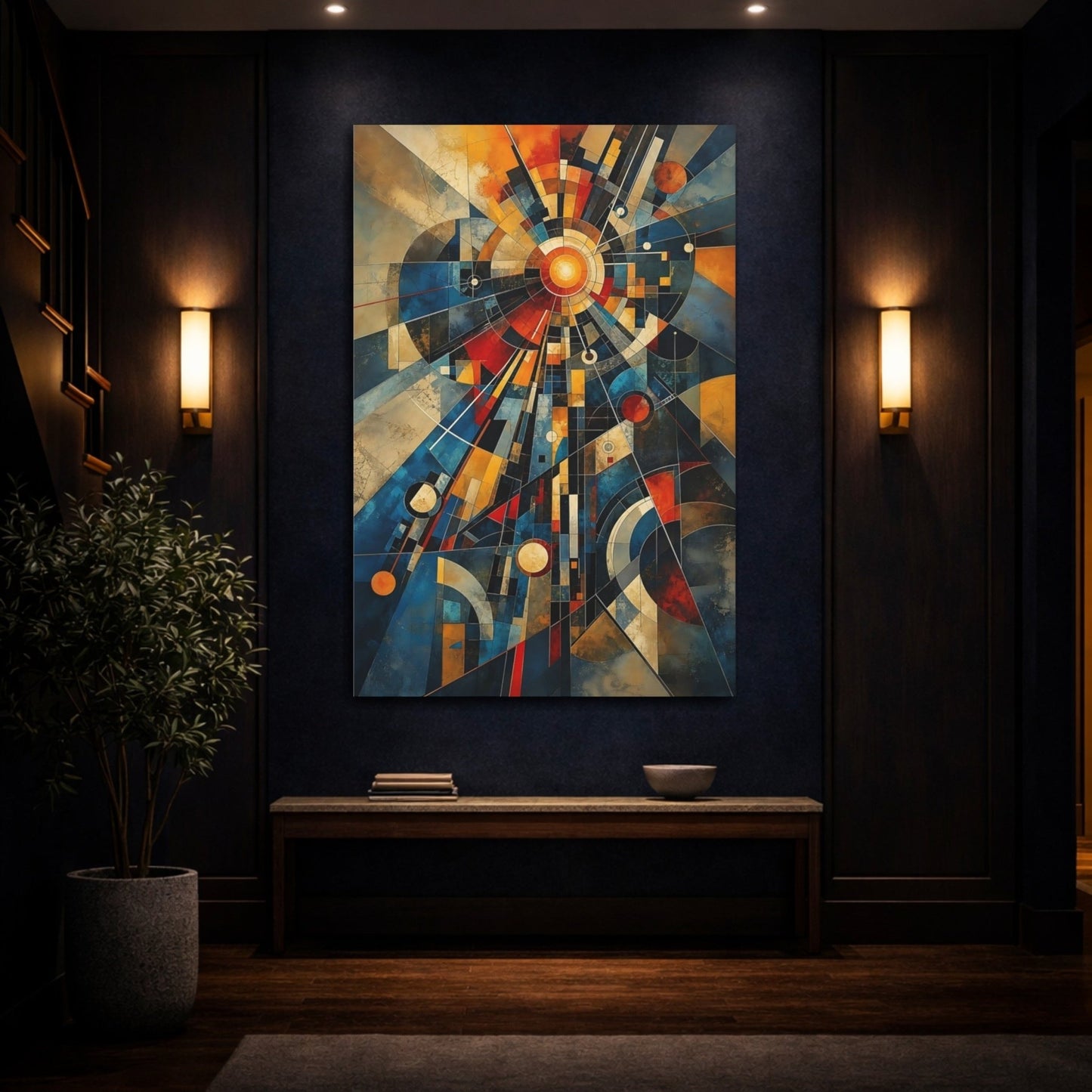 Abstract Geometric Abstraction Blue And Orange Canvas Print – Living Room, Large Wall - YesArtYes