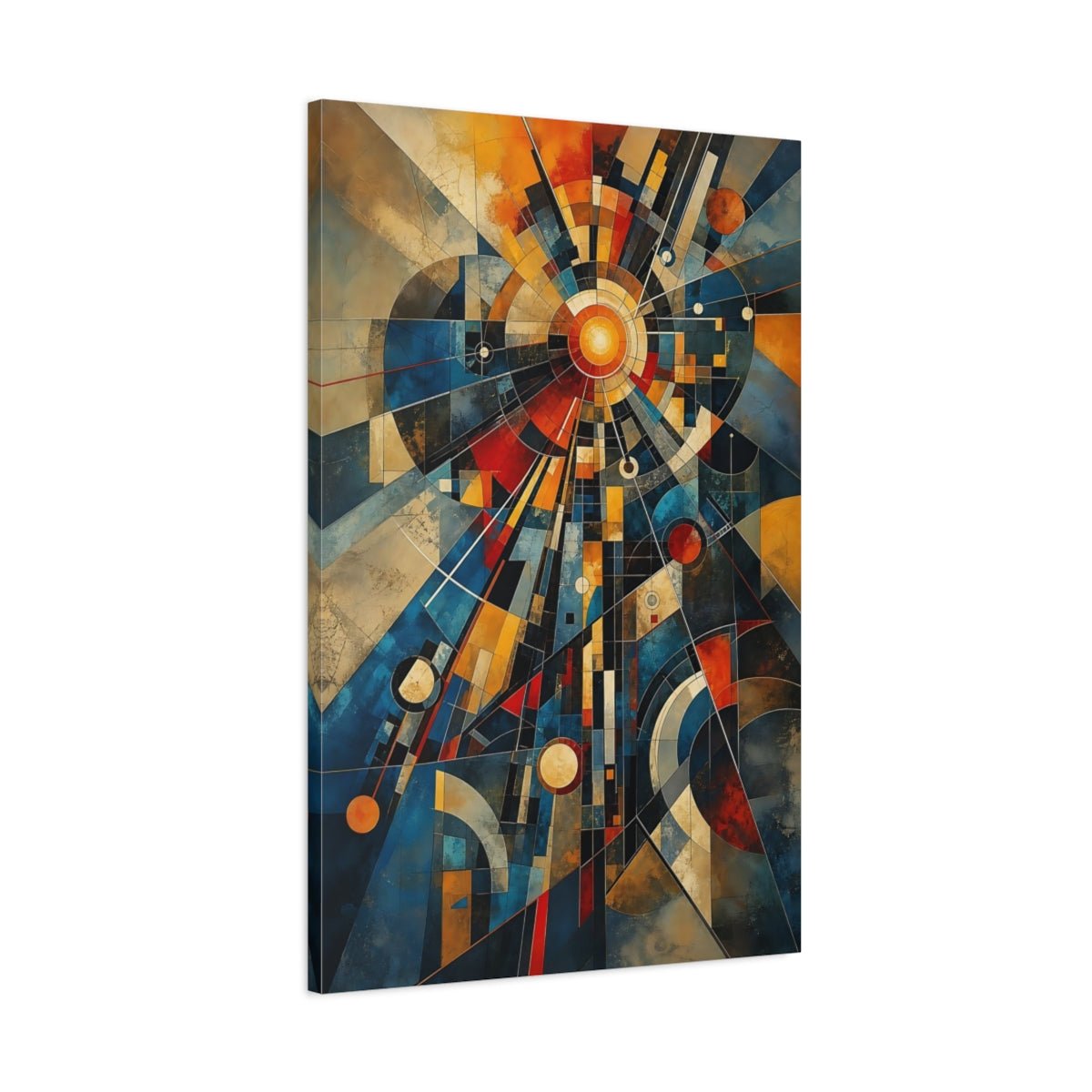Abstract Geometric Abstraction Blue And Orange Canvas Print – Living Room, Large Wall - YesArtYes