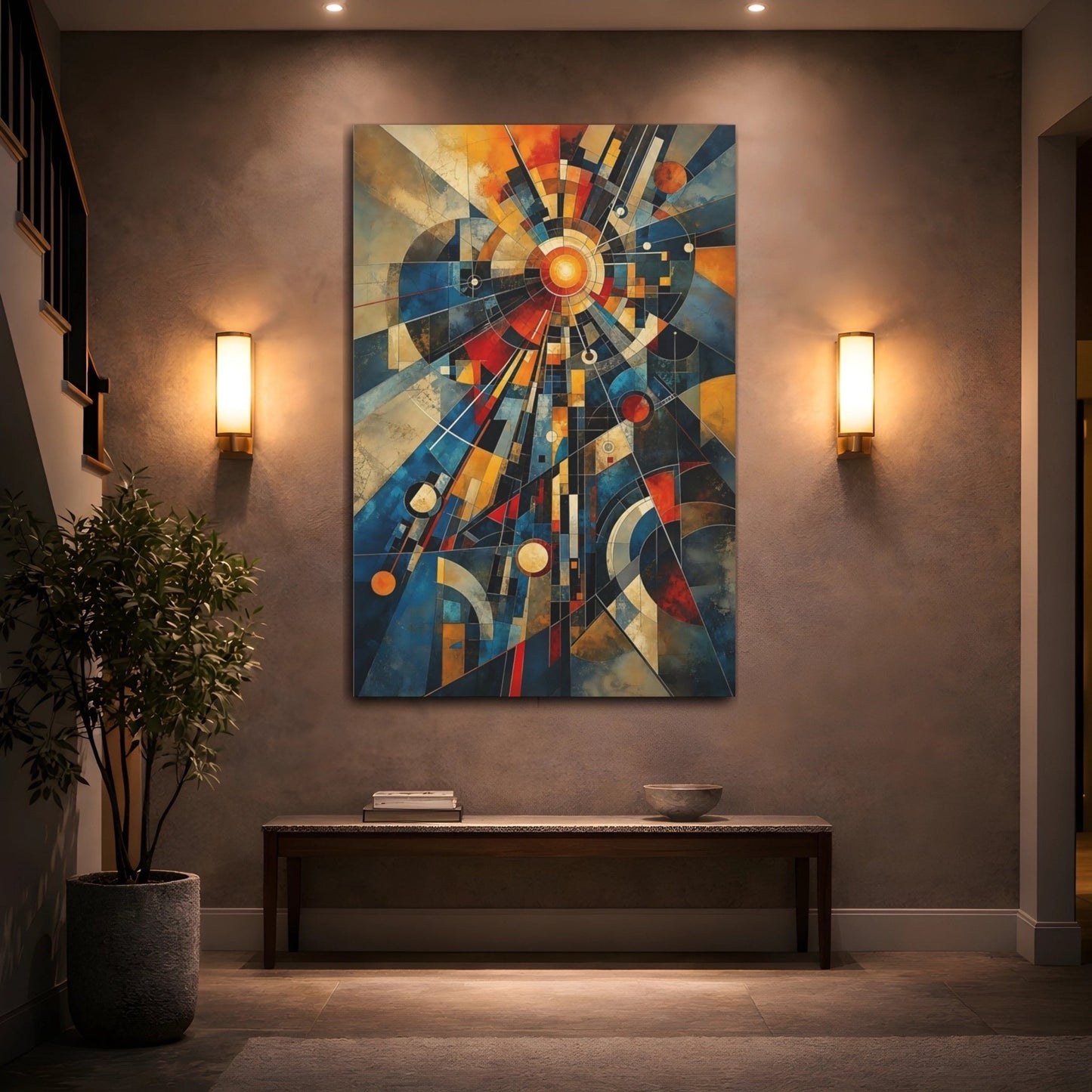 Abstract Geometric Abstraction Blue And Orange Canvas Print – Living Room, Large Wall - YesArtYes