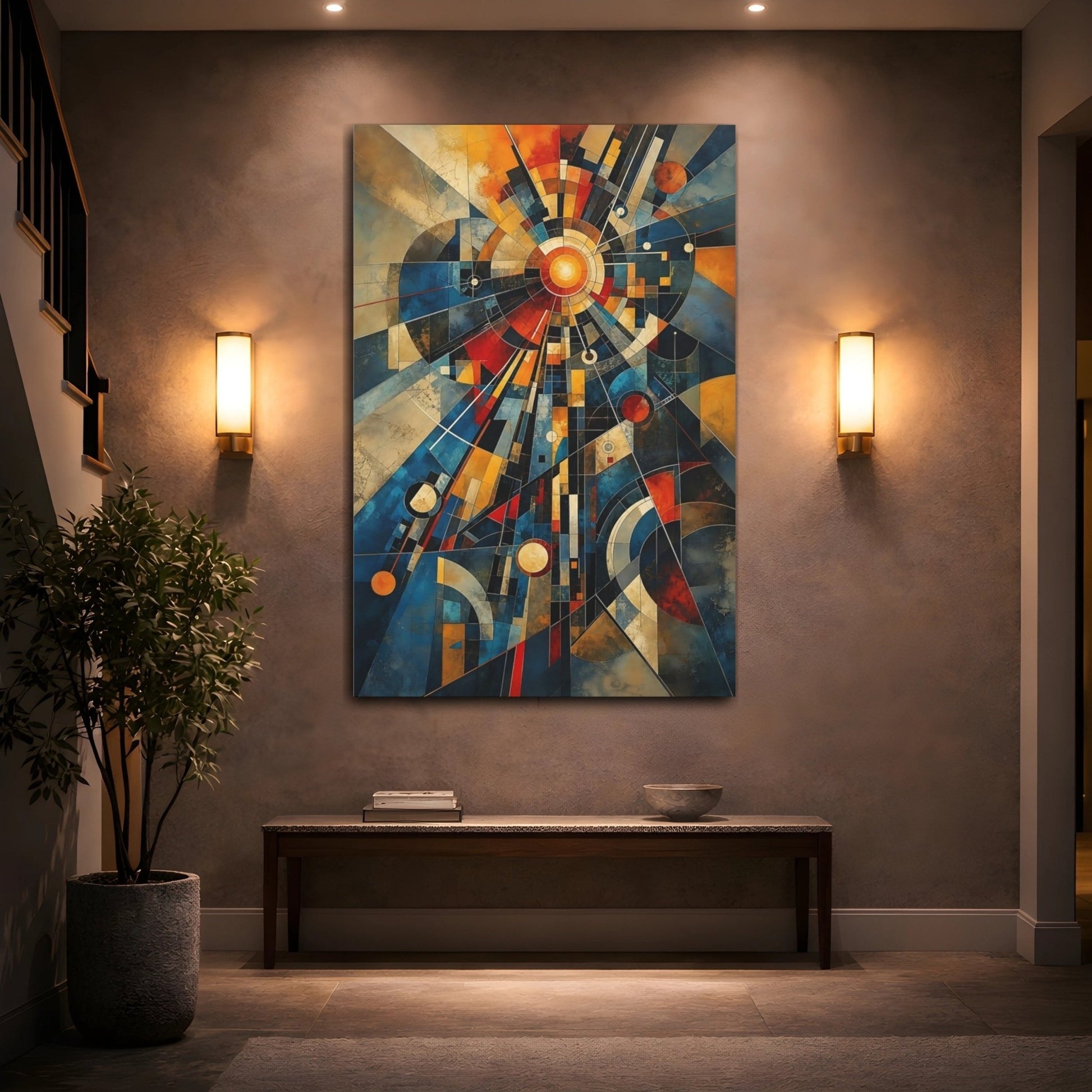 Abstract Geometric Abstraction Blue And Orange Canvas Print – Living Room, Large Wall - YesArtYes
