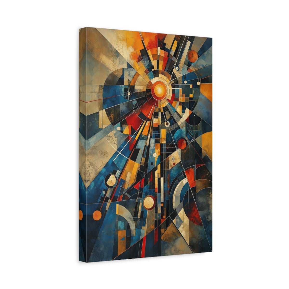 Abstract Geometric Abstraction Blue And Orange Canvas Print – Living Room, Large Wall - YesArtYes