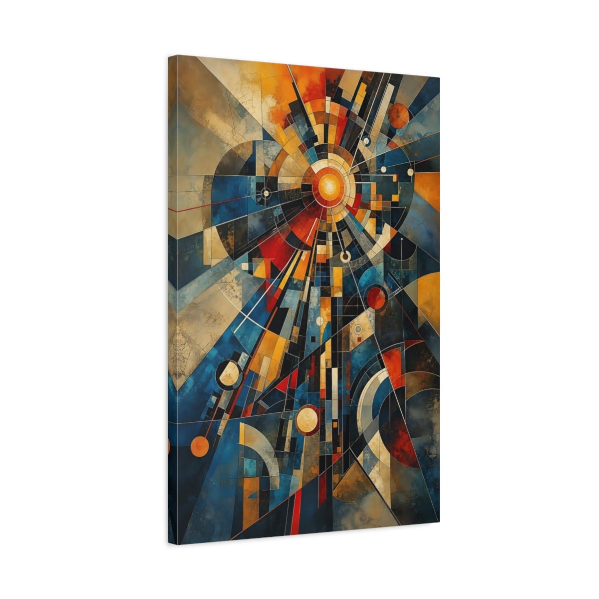 Abstract Geometric Abstraction Blue And Orange Canvas Print – Living Room, Large Wall - YesArtYes