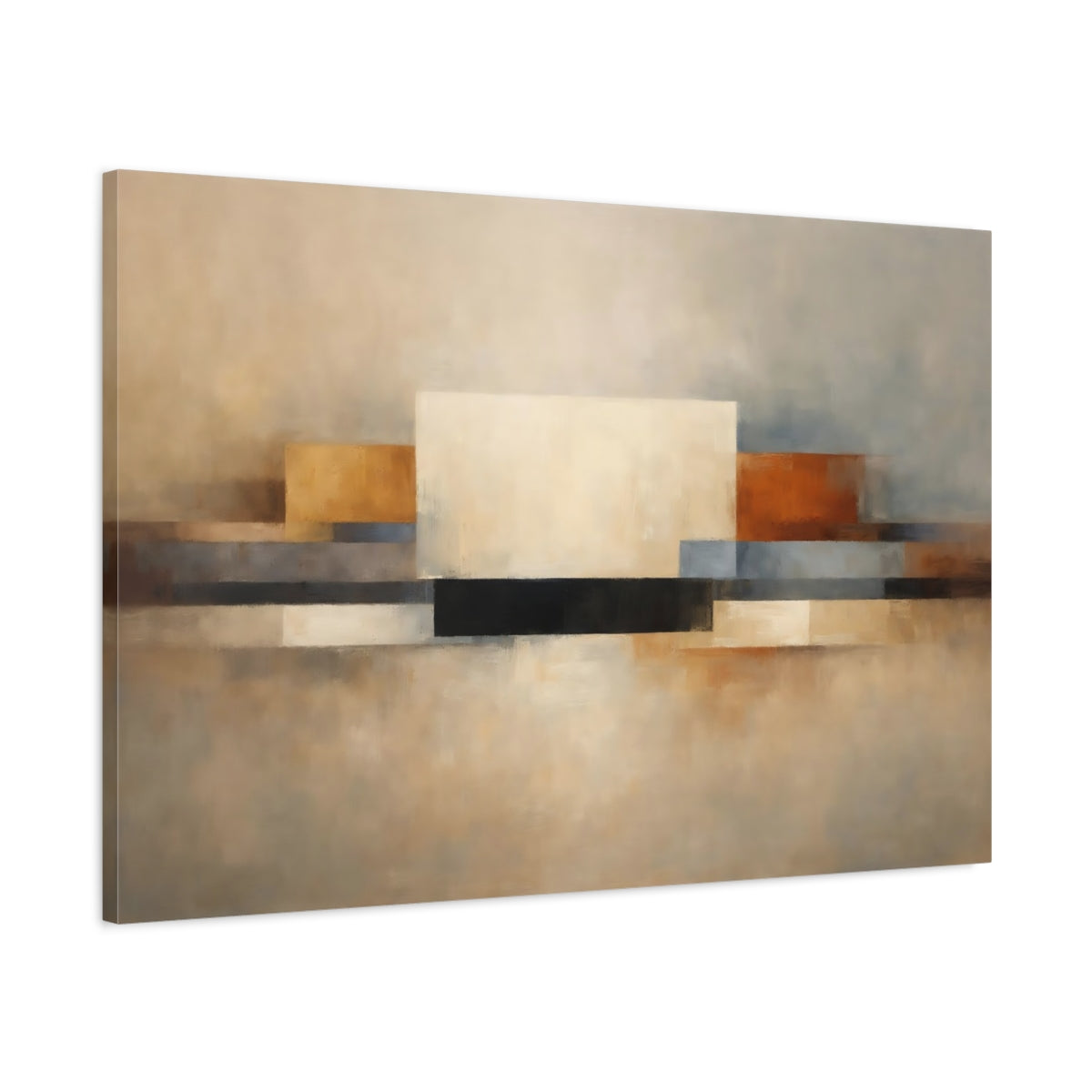 Side Mockup 1. Abstract Geometric Abstraction Abstract Geometric Neutral shown as stretched canvas wall art