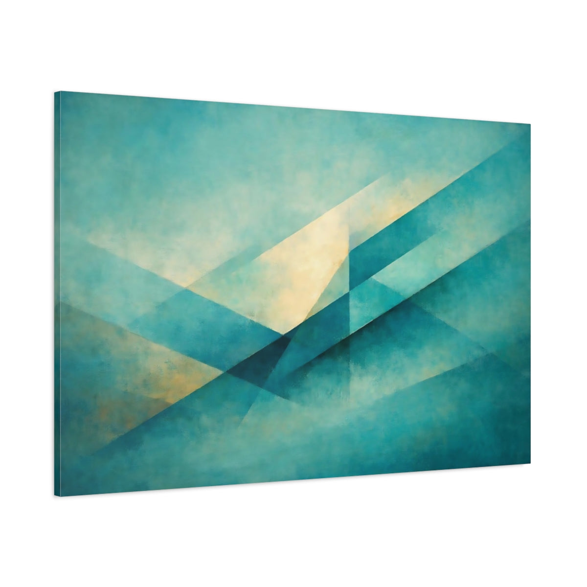 Abstract Geometric Abstraction Teal And Gold Geometric shown as stretched canvas wall art