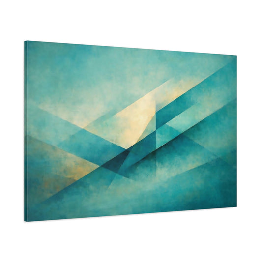 Abstract Geometric Abstraction Teal And Gold Geometric shown as stretched canvas wall art