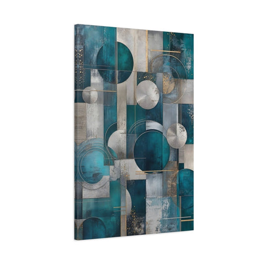 Abstract Geometric Abstraction Teal And Silver Canvas Wall Art Print – Living Room Decor, Above Console Table - YesArtYes