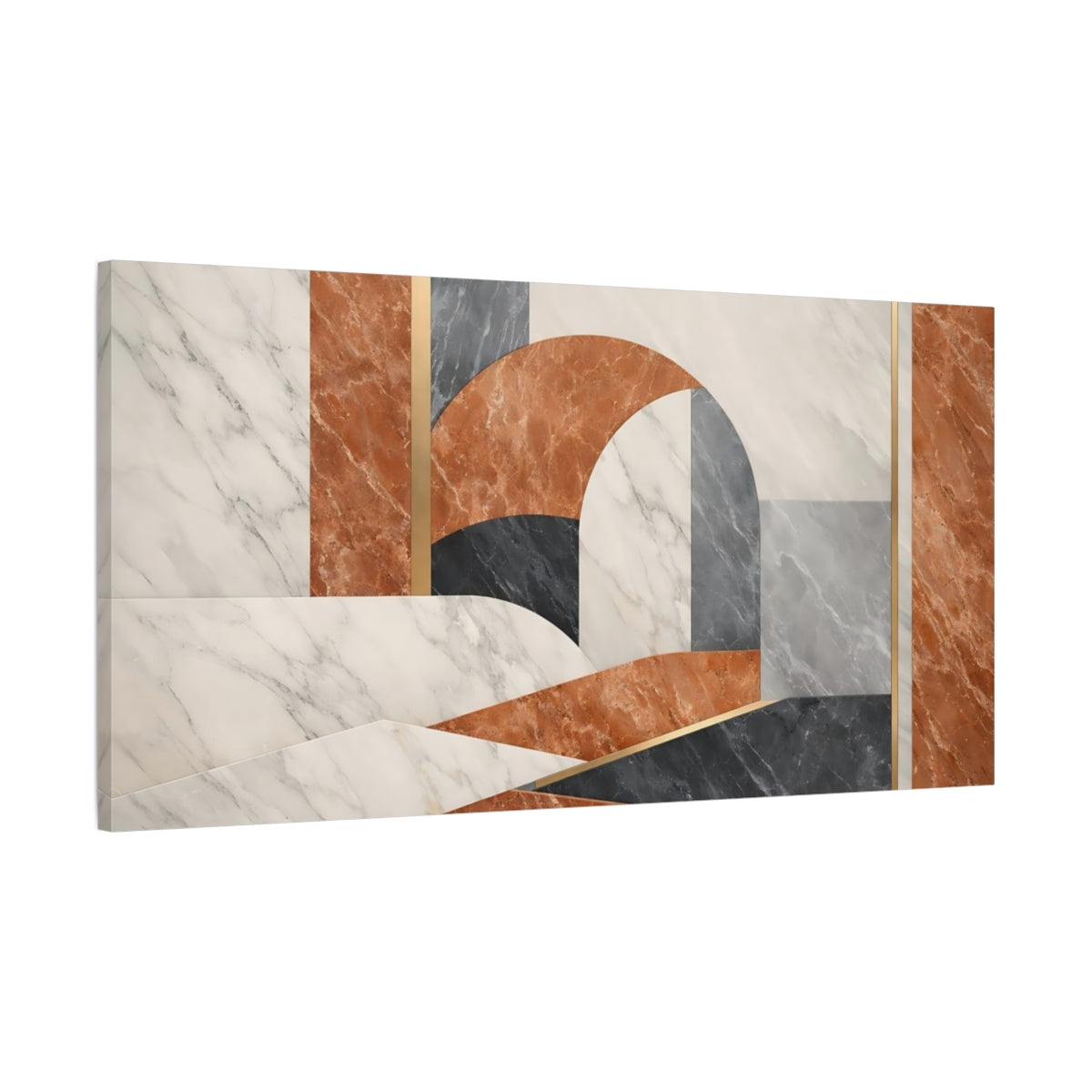 Side Mockup 1. Abstract Geometric Abstraction Terracotta Gold shown as stretched canvas wall art