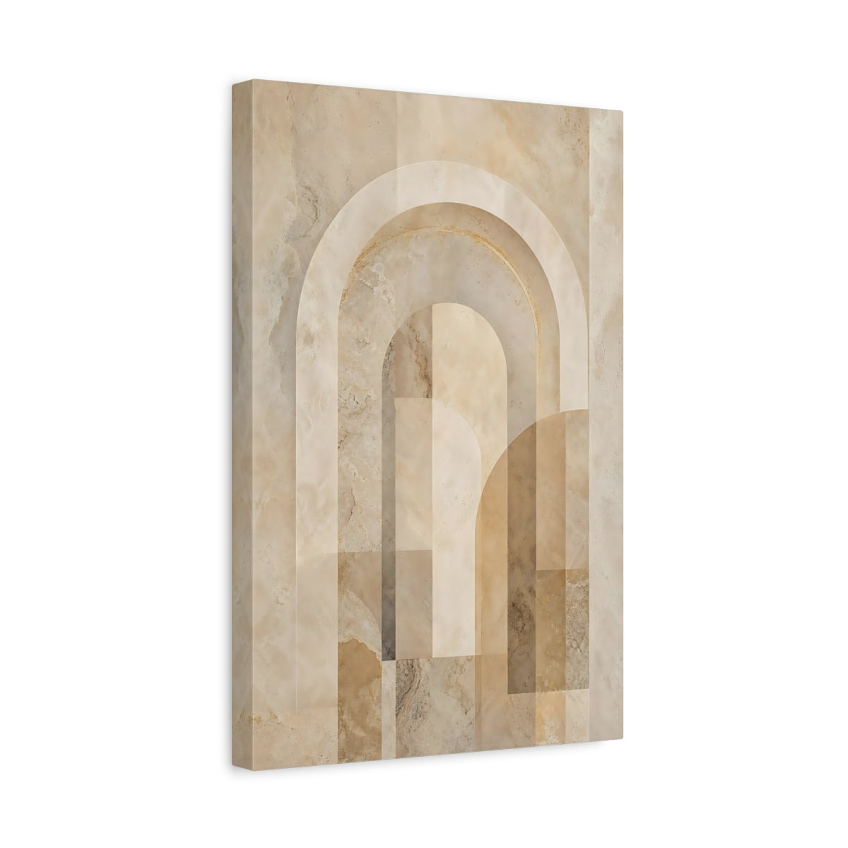 Side Mockup 4. Abstract Geometric Arches Beige And Brown shown as stretched canvas wall art