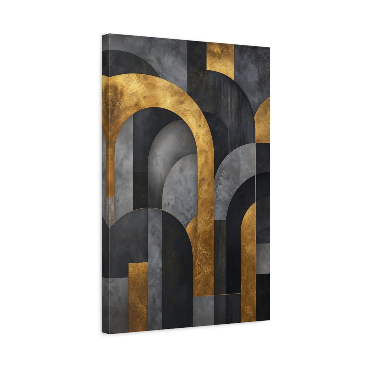 Abstract Geometric Arches Gold And Gray Canvas Wall Art Print – Modern Living Room, Above Fireplace - YesArtYes