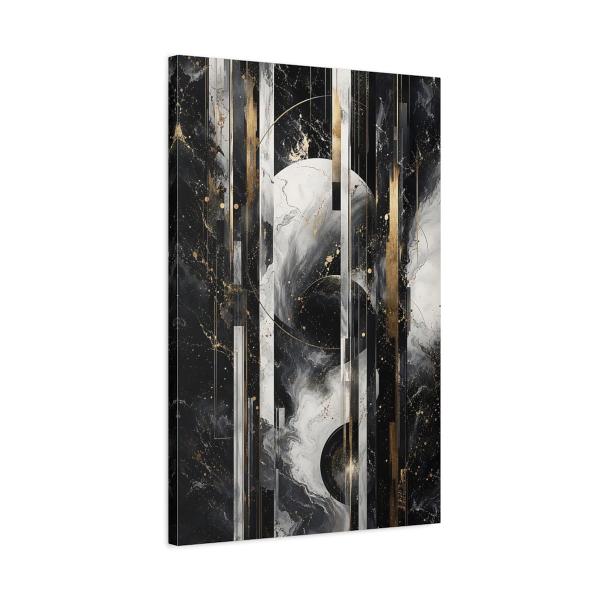 Abstract Geometric Black White Gold Canvas Print – Living Room, Above Sofa - YesArtYes
