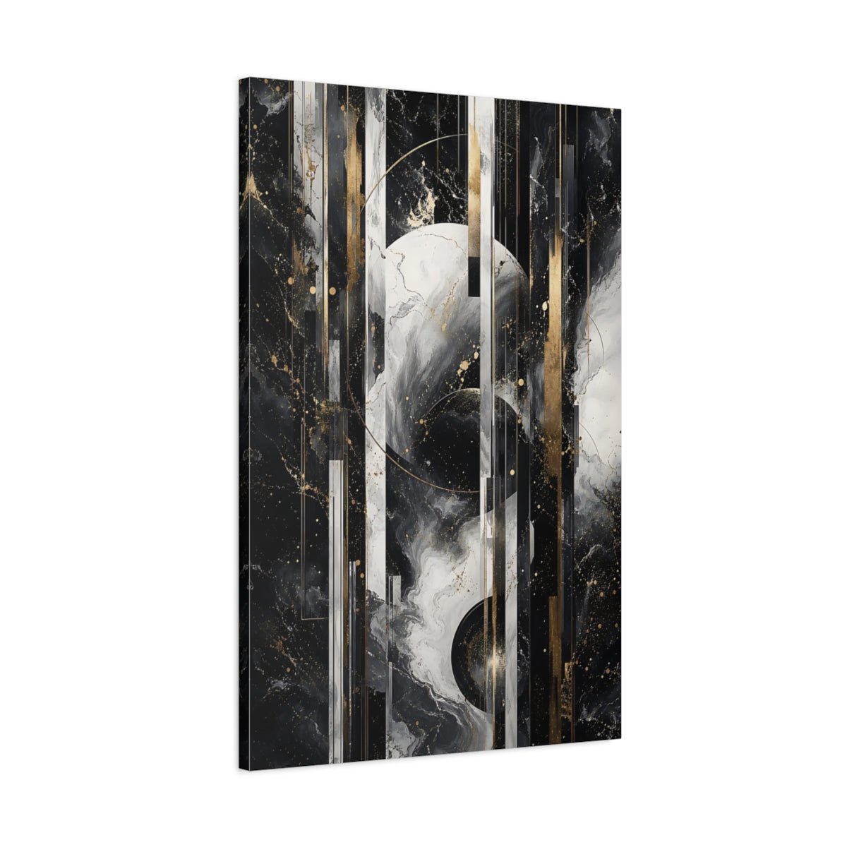 Abstract Geometric Black White Gold Canvas Print – Living Room, Above Sofa - YesArtYes