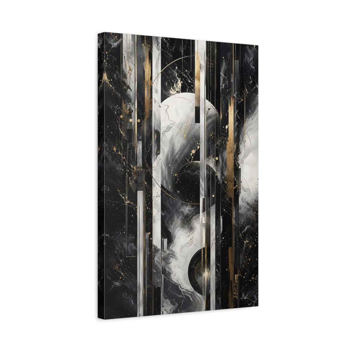 Abstract Geometric Black White Gold Canvas Print – Living Room, Above Sofa - YesArtYes