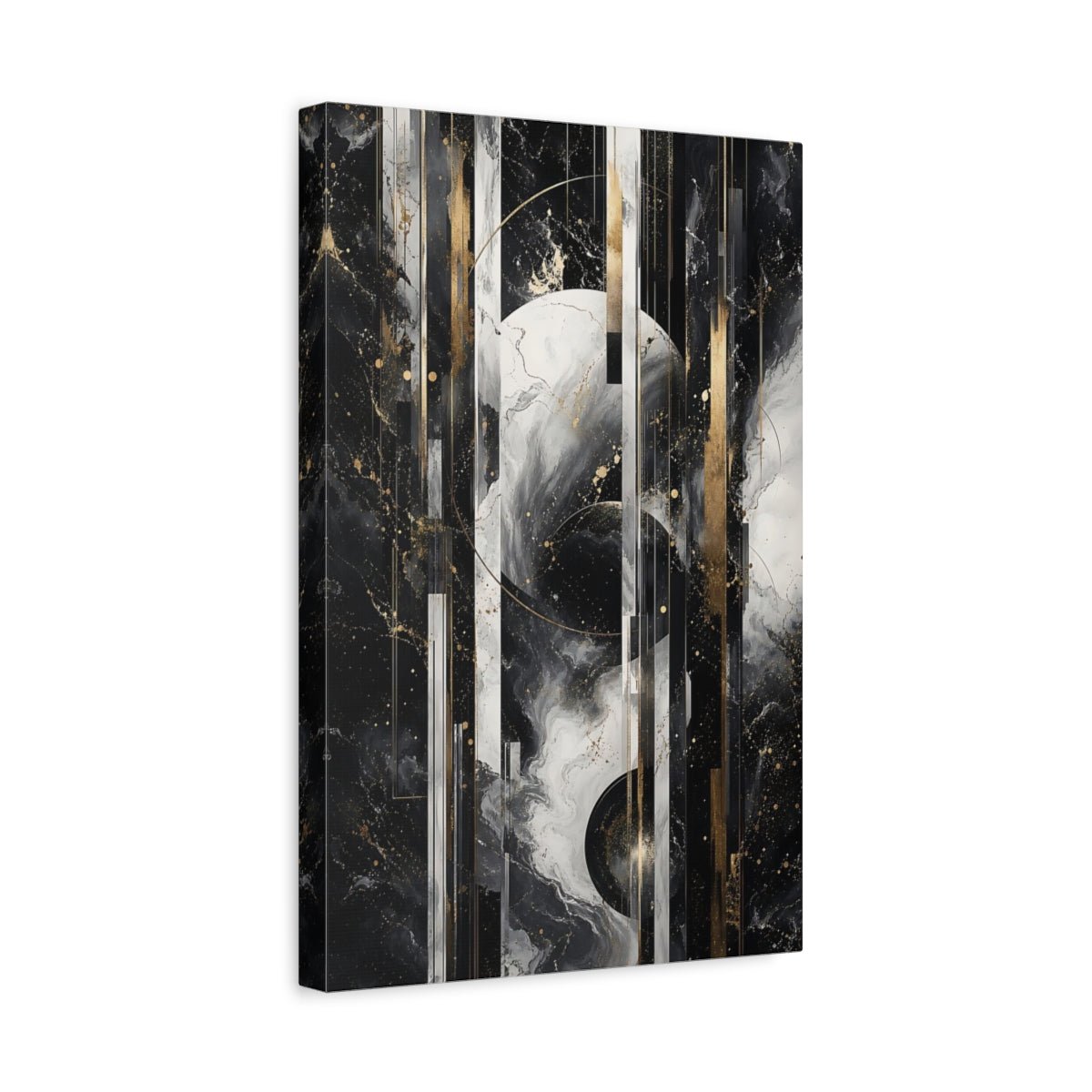 Abstract Geometric Black White Gold Canvas Print – Living Room, Above Sofa - YesArtYes