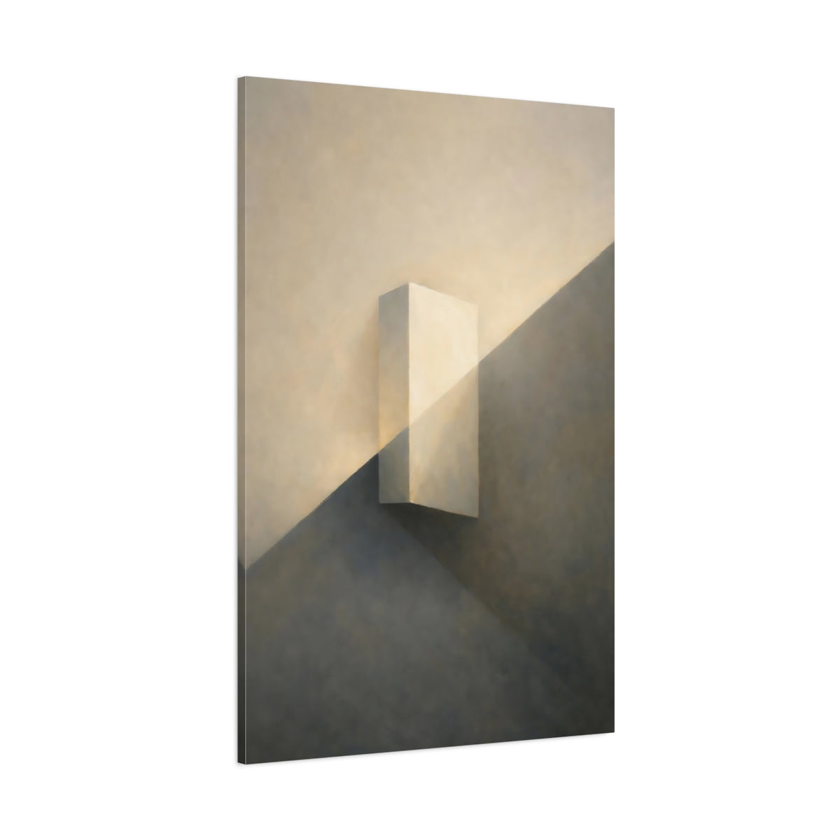 Main Mockup. Abstract Geometric Block Cream And Grey shown as stretched canvas wall art