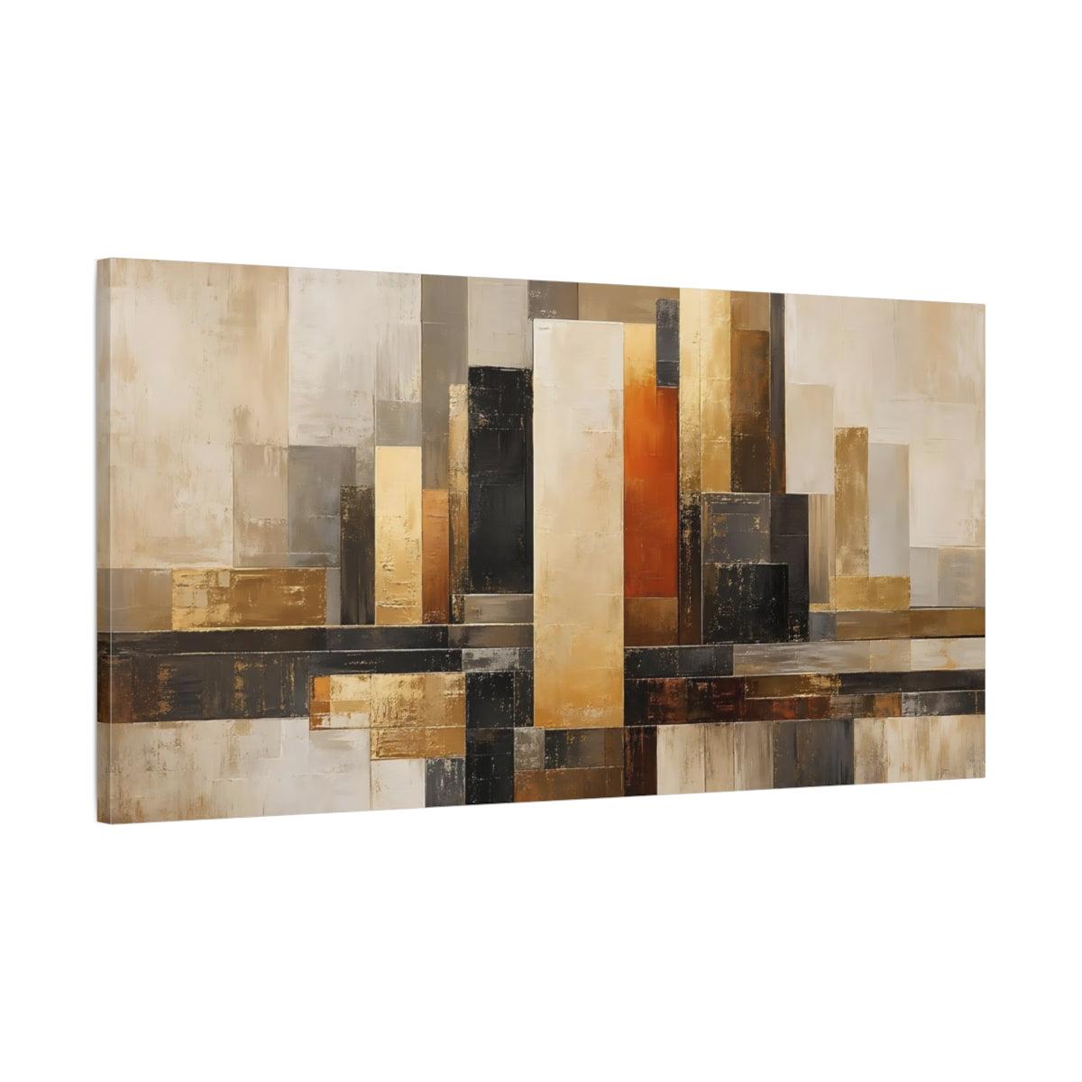 Main Mockup. Abstract Geometric Blocks Gold Beige Abstract shown as stretched canvas wall art