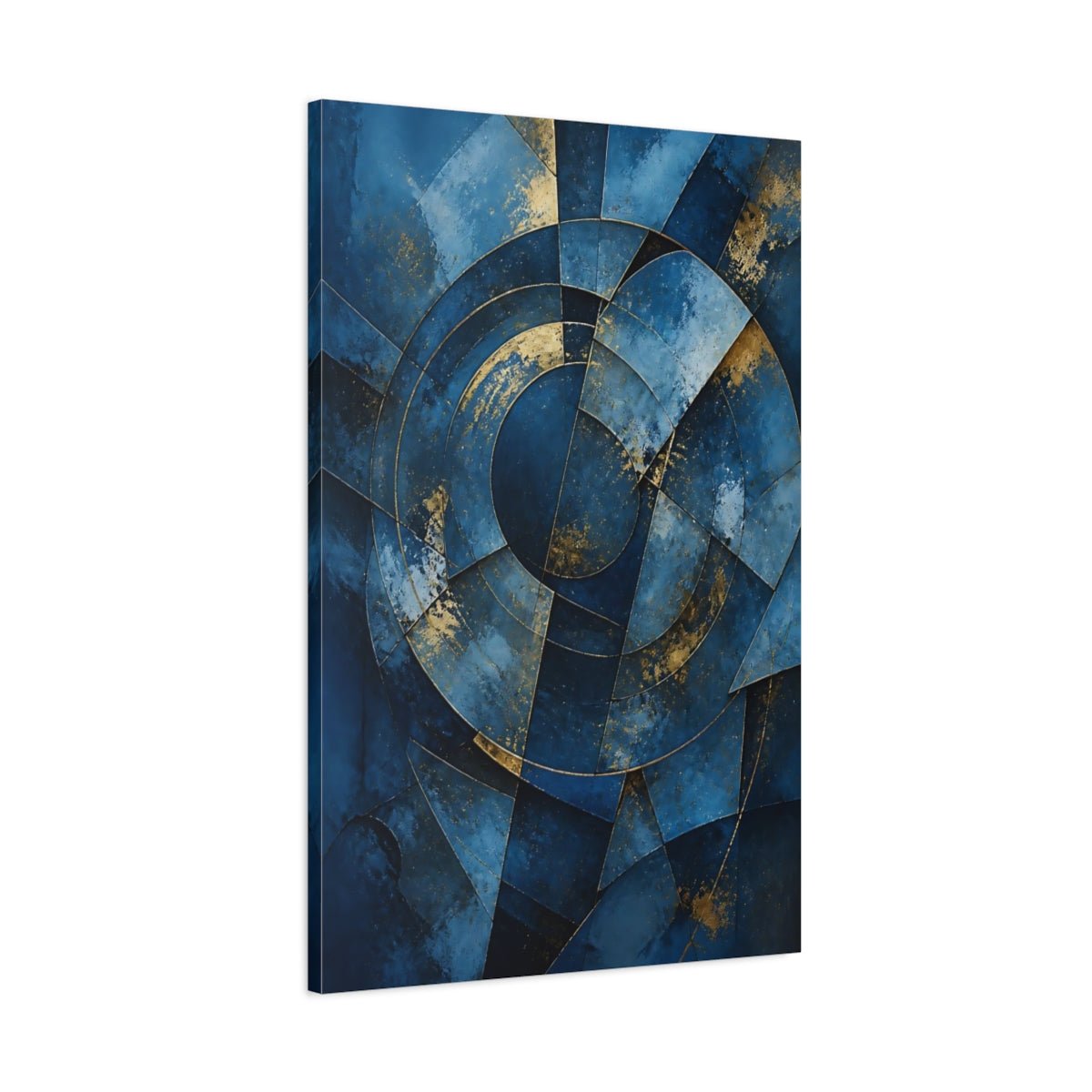Abstract Geometric Blue And Gold Canvas Print – Modern Decor for Living Room, Above Couch - YesArtYes
