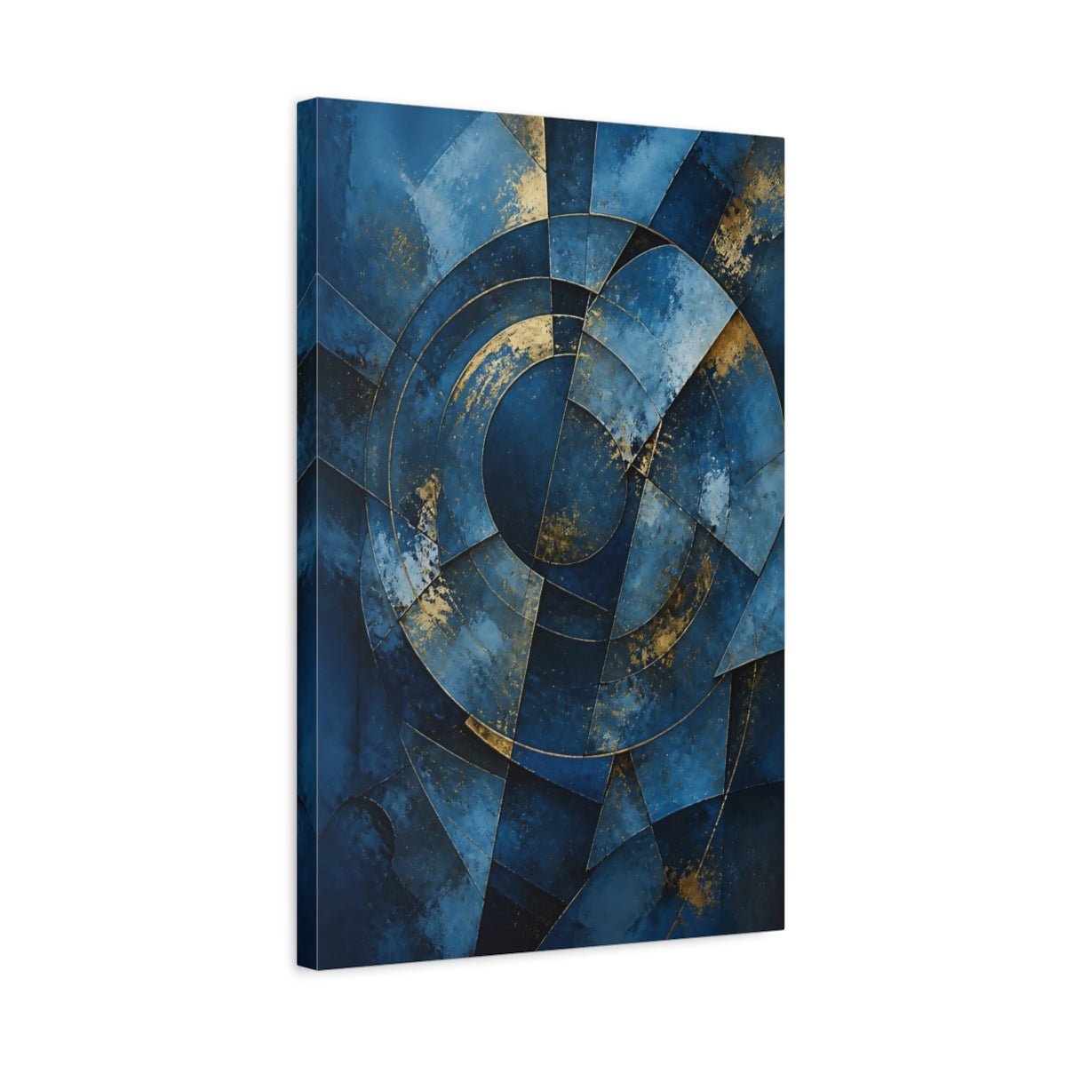 Abstract Geometric Blue And Gold Canvas Print – Modern Decor for Living Room, Above Couch - YesArtYes