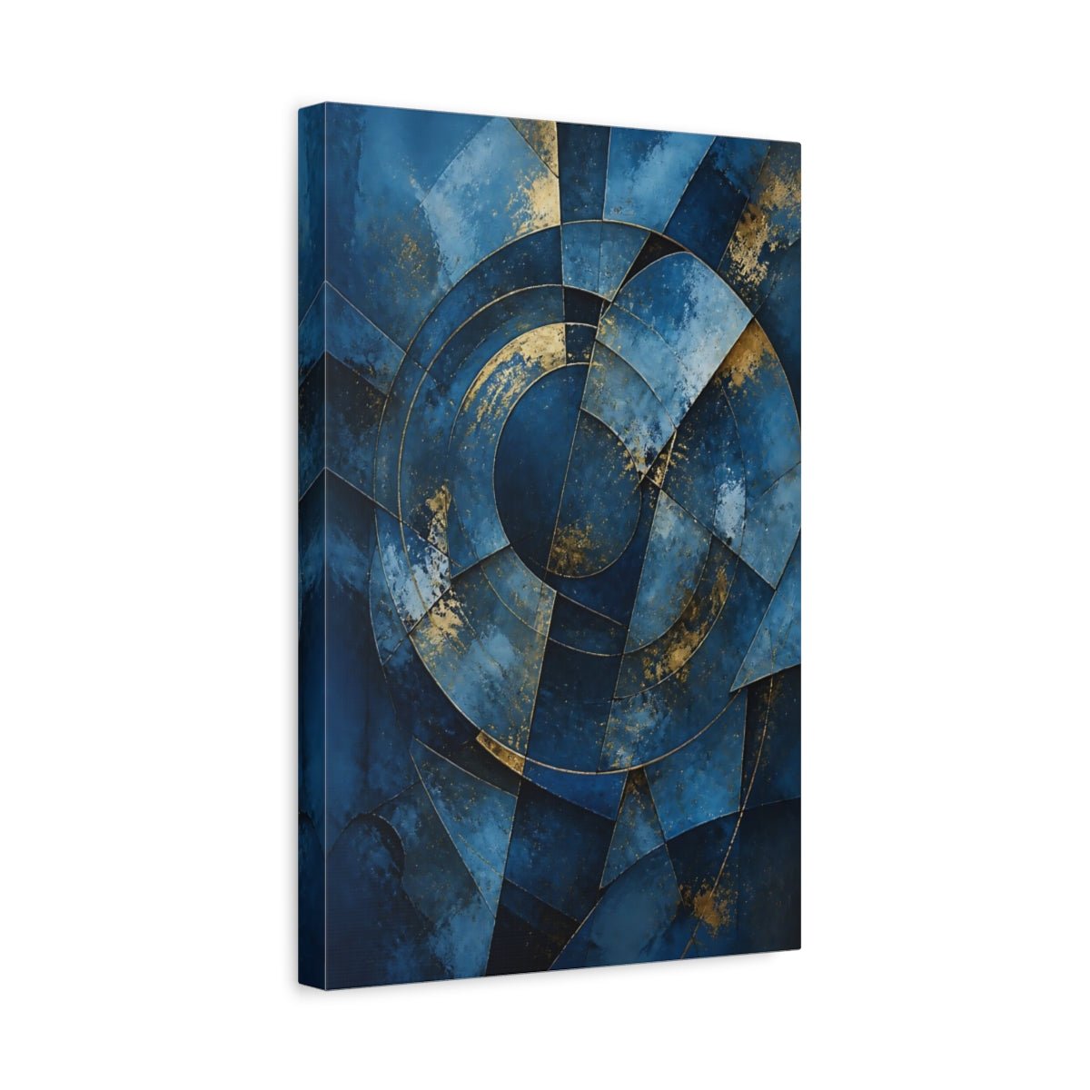 Abstract Geometric Blue And Gold Canvas Print – Modern Decor for Living Room, Above Couch - YesArtYes