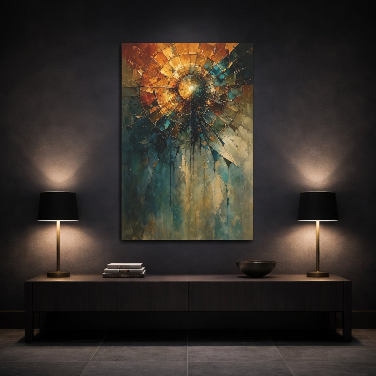 Abstract Geometric Burst Warm Tones Canvas Print – Living Room, Above Sofa - YesArtYes