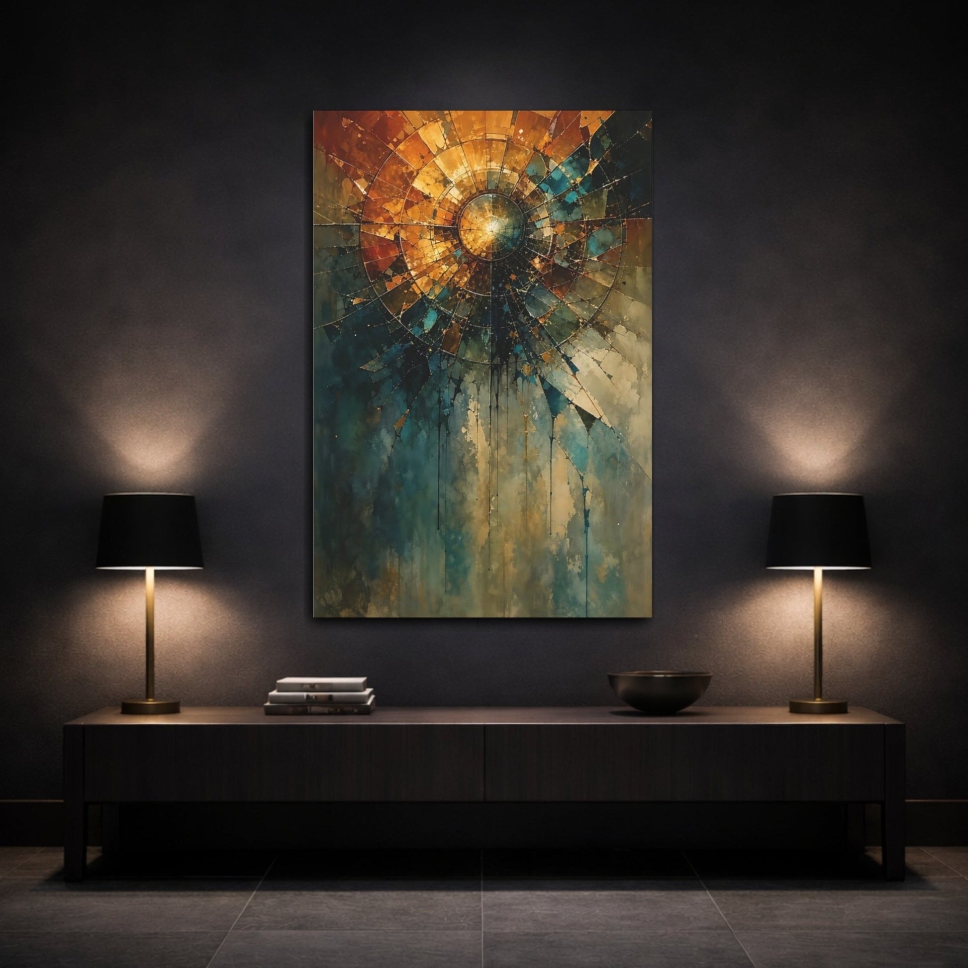 Abstract Geometric Burst Warm Tones Canvas Print – Living Room, Above Sofa - YesArtYes