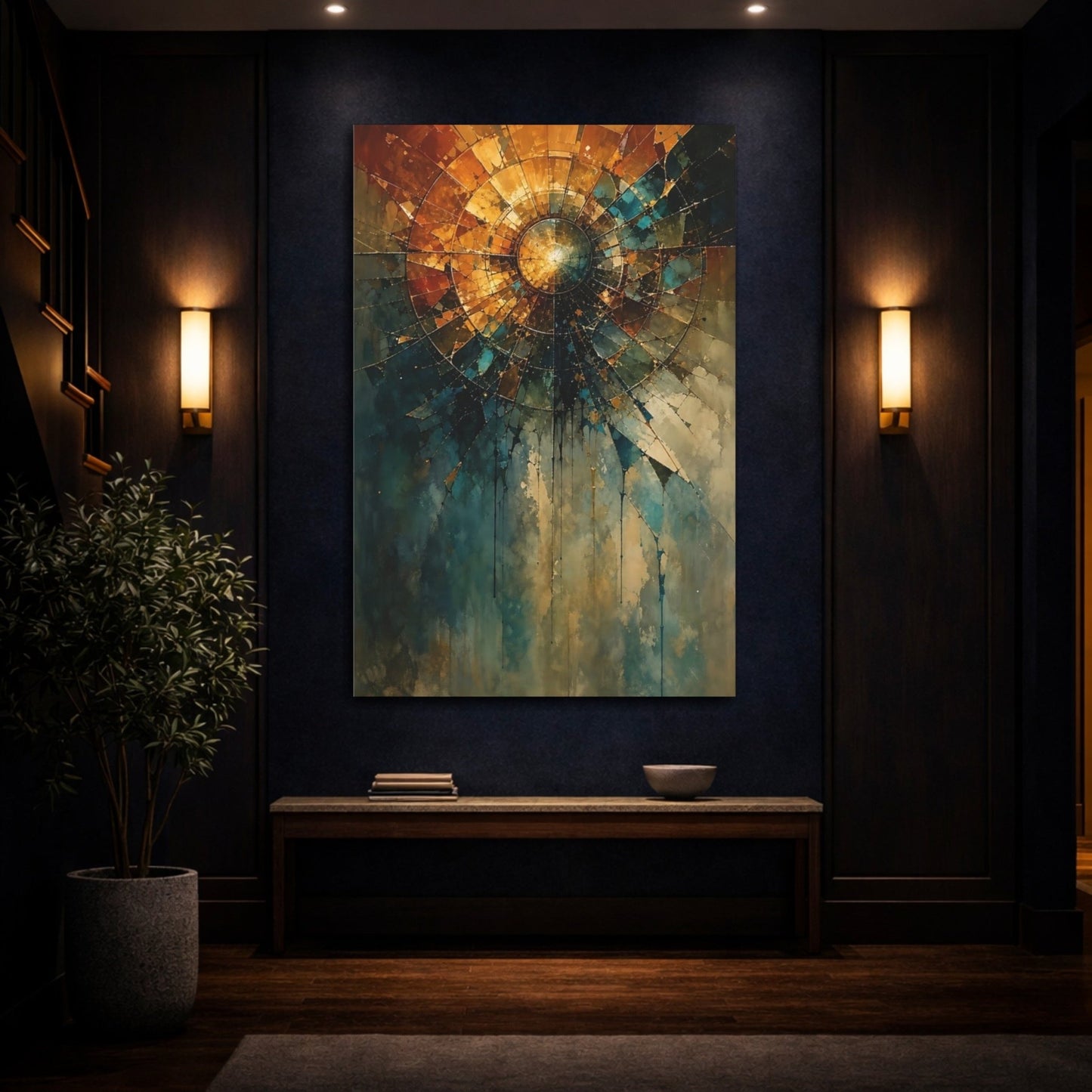 Abstract Geometric Burst Warm Tones Canvas Print – Living Room, Above Sofa - YesArtYes